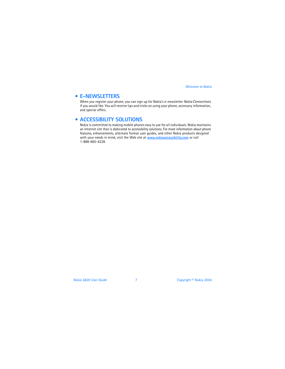 E-newsletters, Accessibility solutions, E-newsletters accessibility solutions | Nokia 6820 User Manual | Page 14 / 121