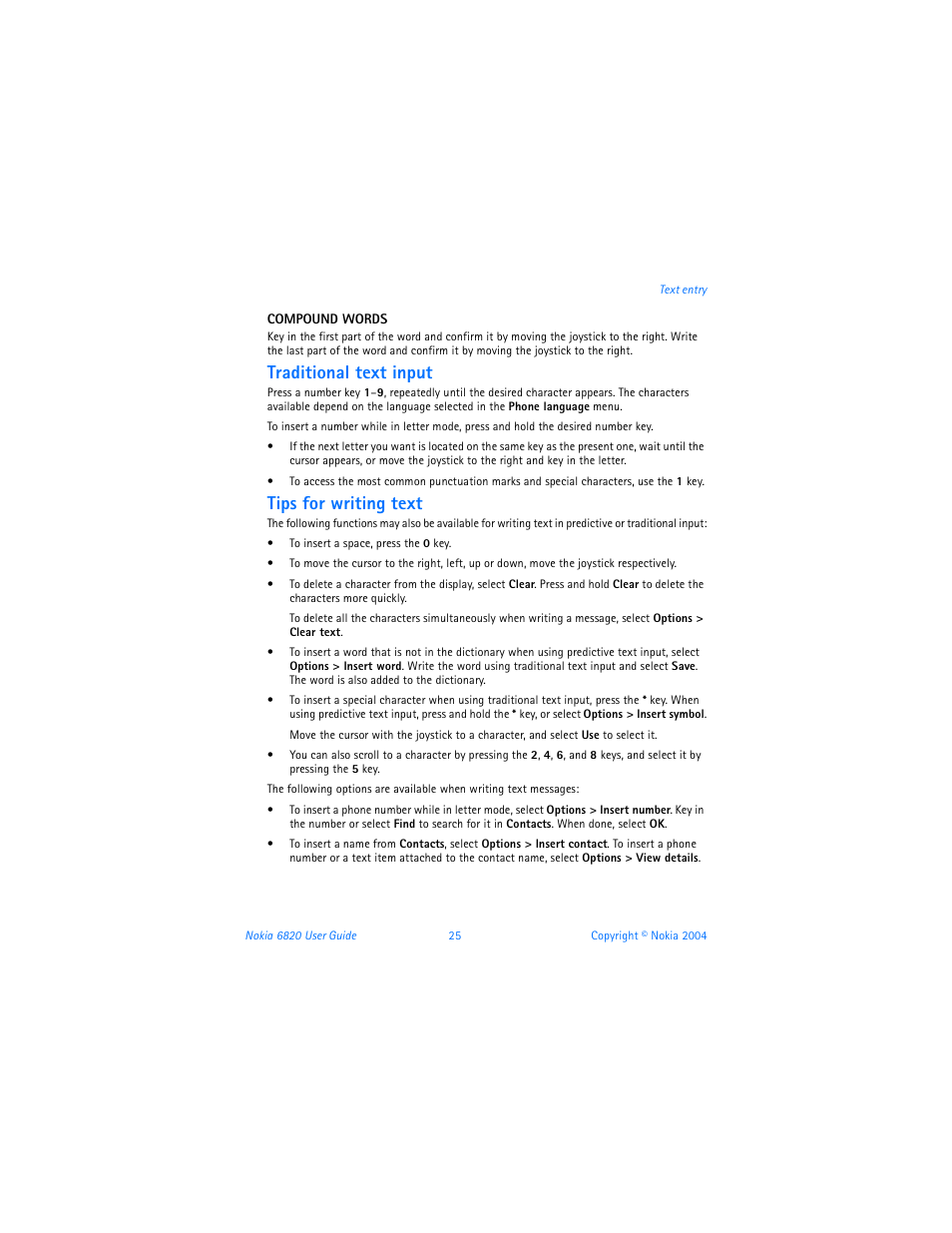 Traditional text input, Tips for writing text | Nokia 6820 User Manual | Page 32 / 121