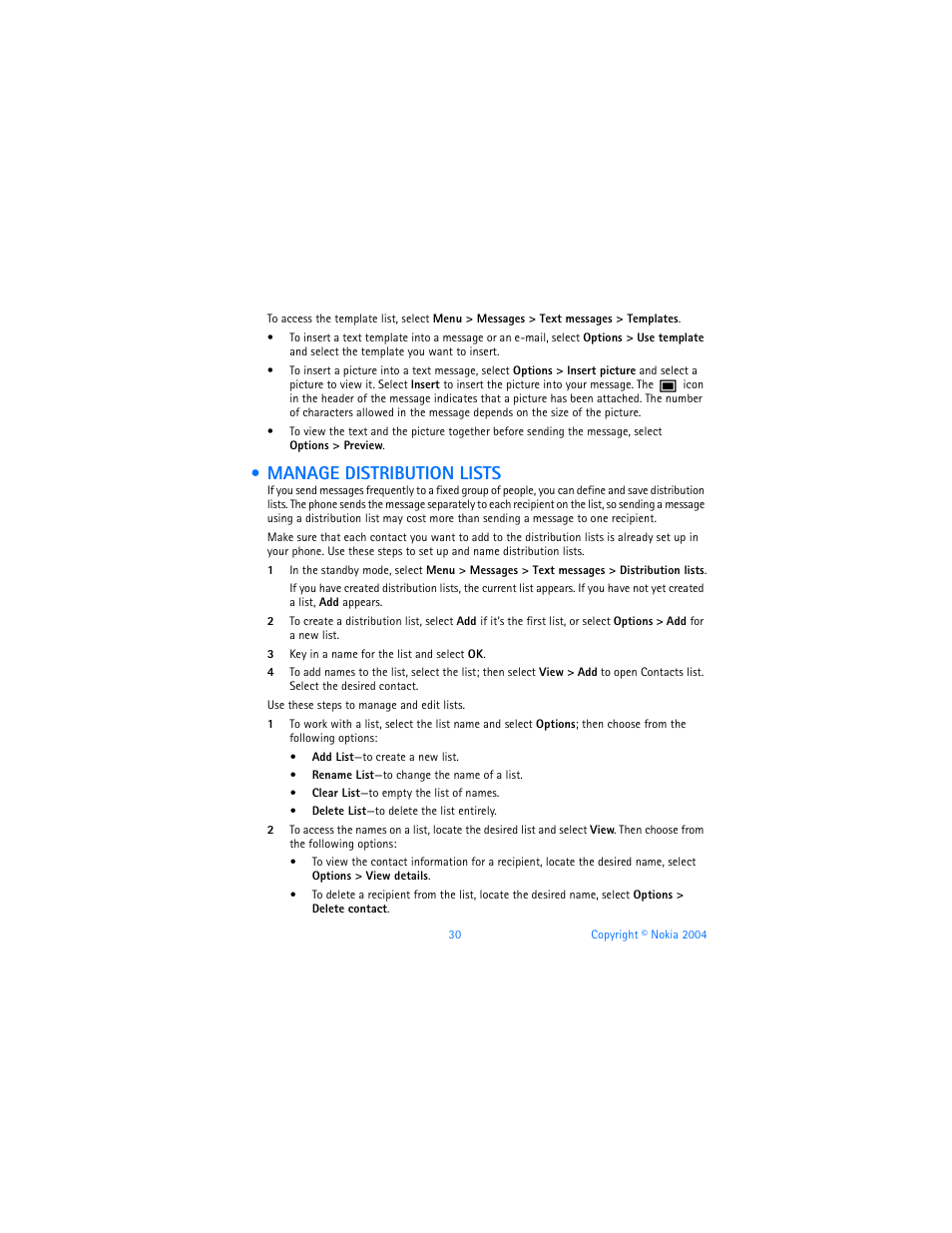 Manage distribution lists | Nokia 6820 User Manual | Page 37 / 121