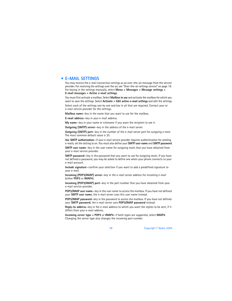 E-mail settings | Nokia 6820 User Manual | Page 45 / 121