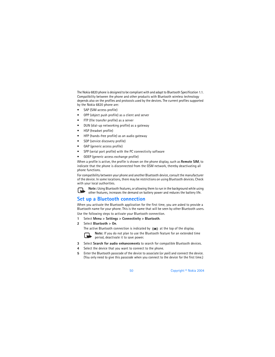 Set up a bluetooth connection | Nokia 6820 User Manual | Page 57 / 121