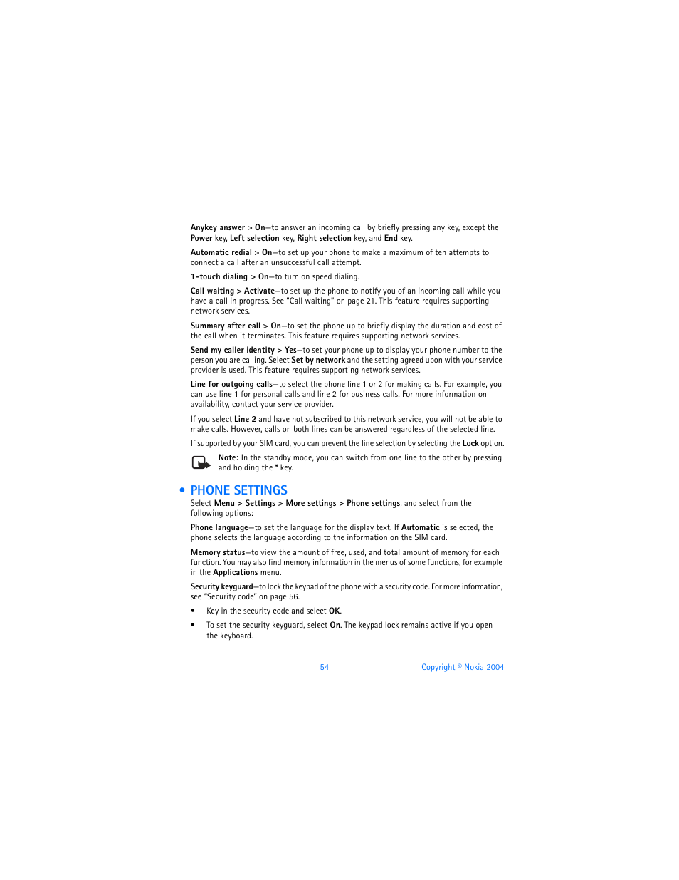 Phone settings | Nokia 6820 User Manual | Page 61 / 121
