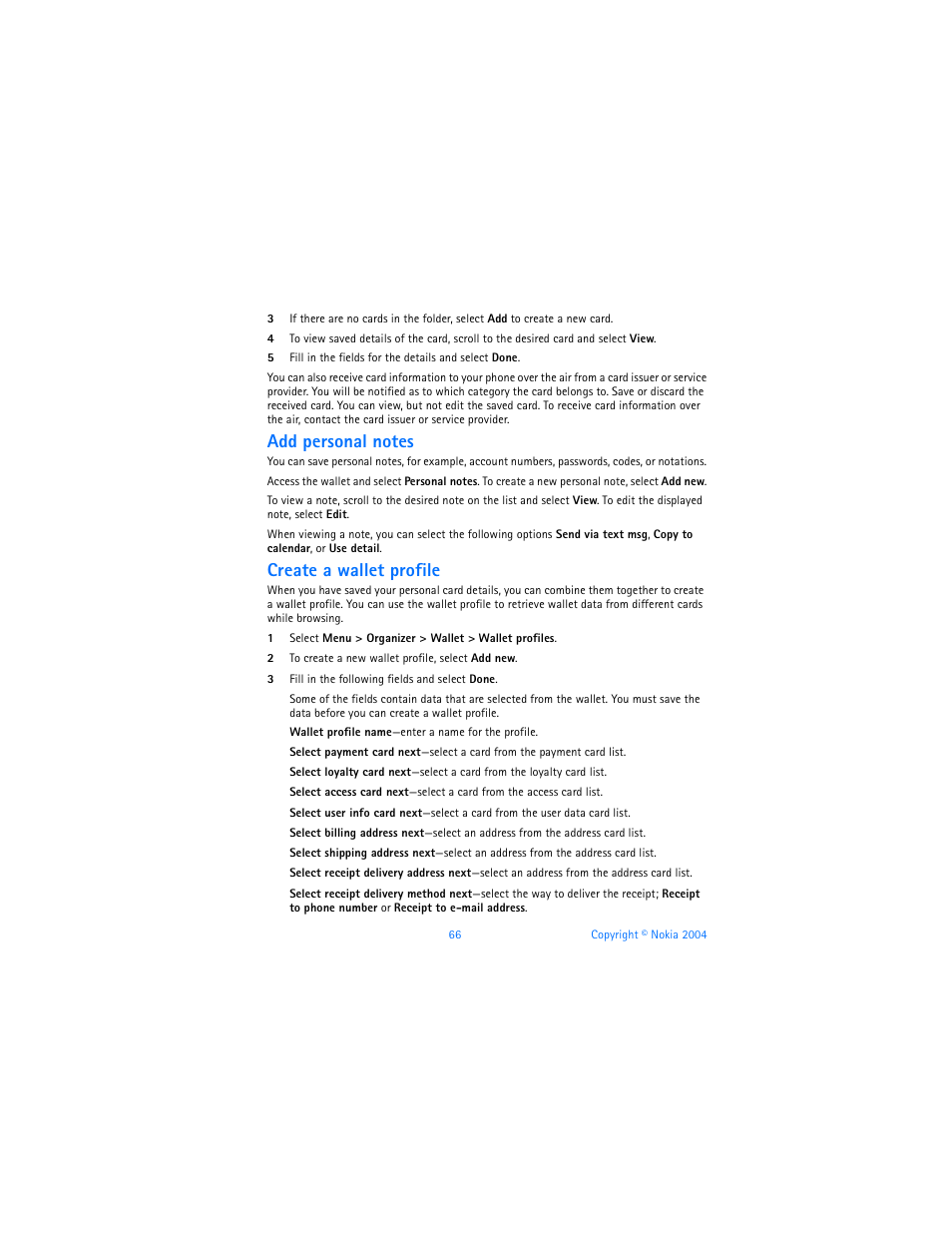 Create a wallet profile | Nokia 6820 User Manual | Page 73 / 121