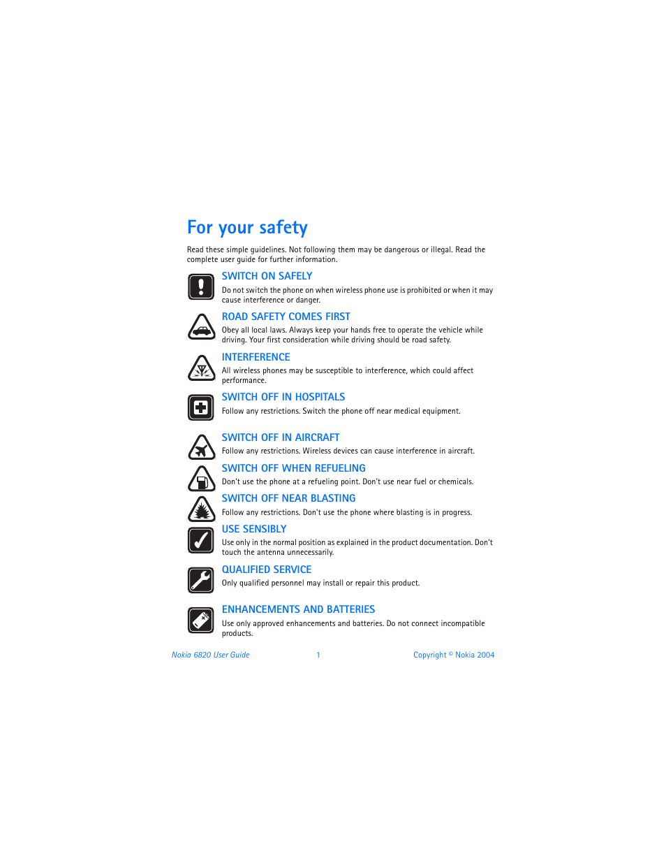 For your safety | Nokia 6820 User Manual | Page 8 / 121