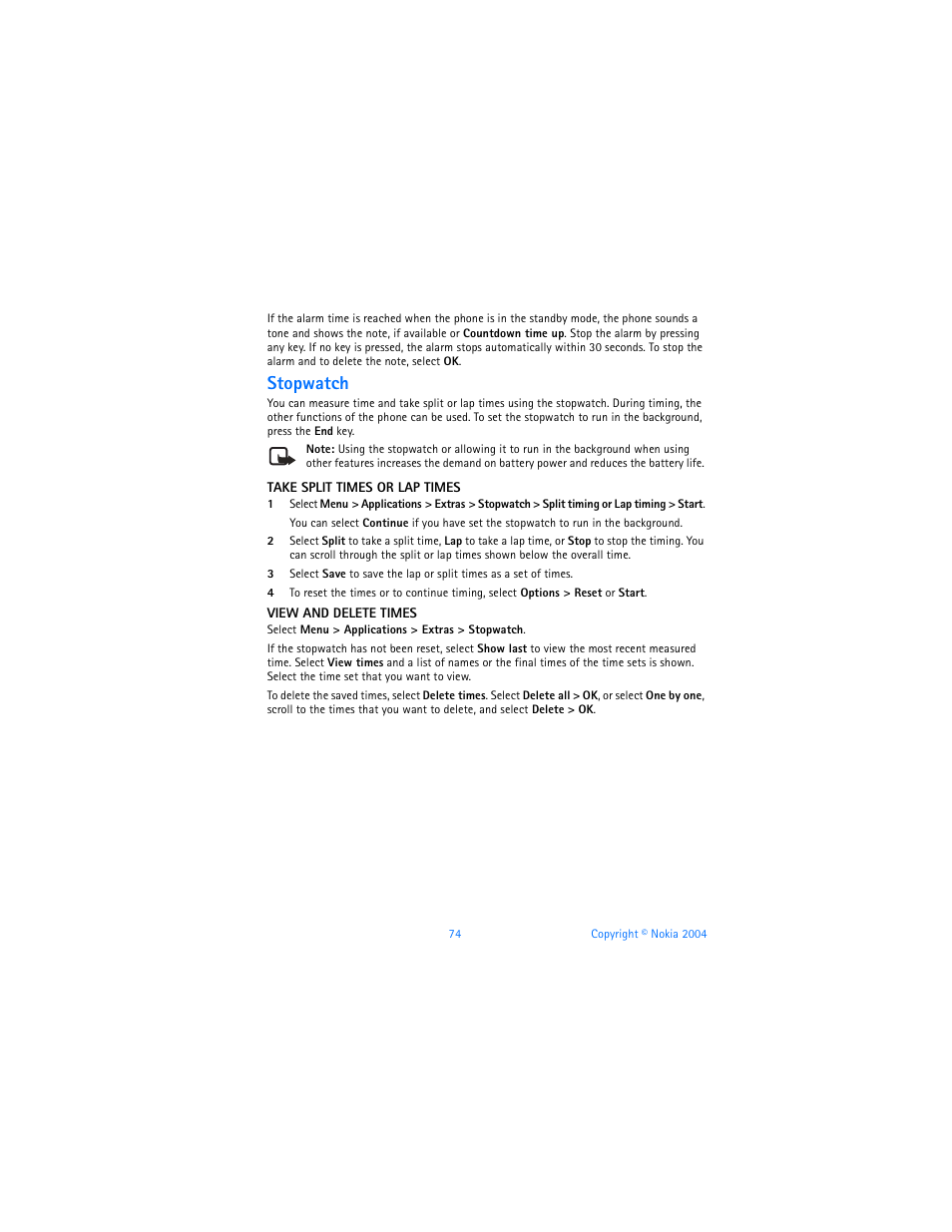 Stopwatch | Nokia 6820 User Manual | Page 81 / 121