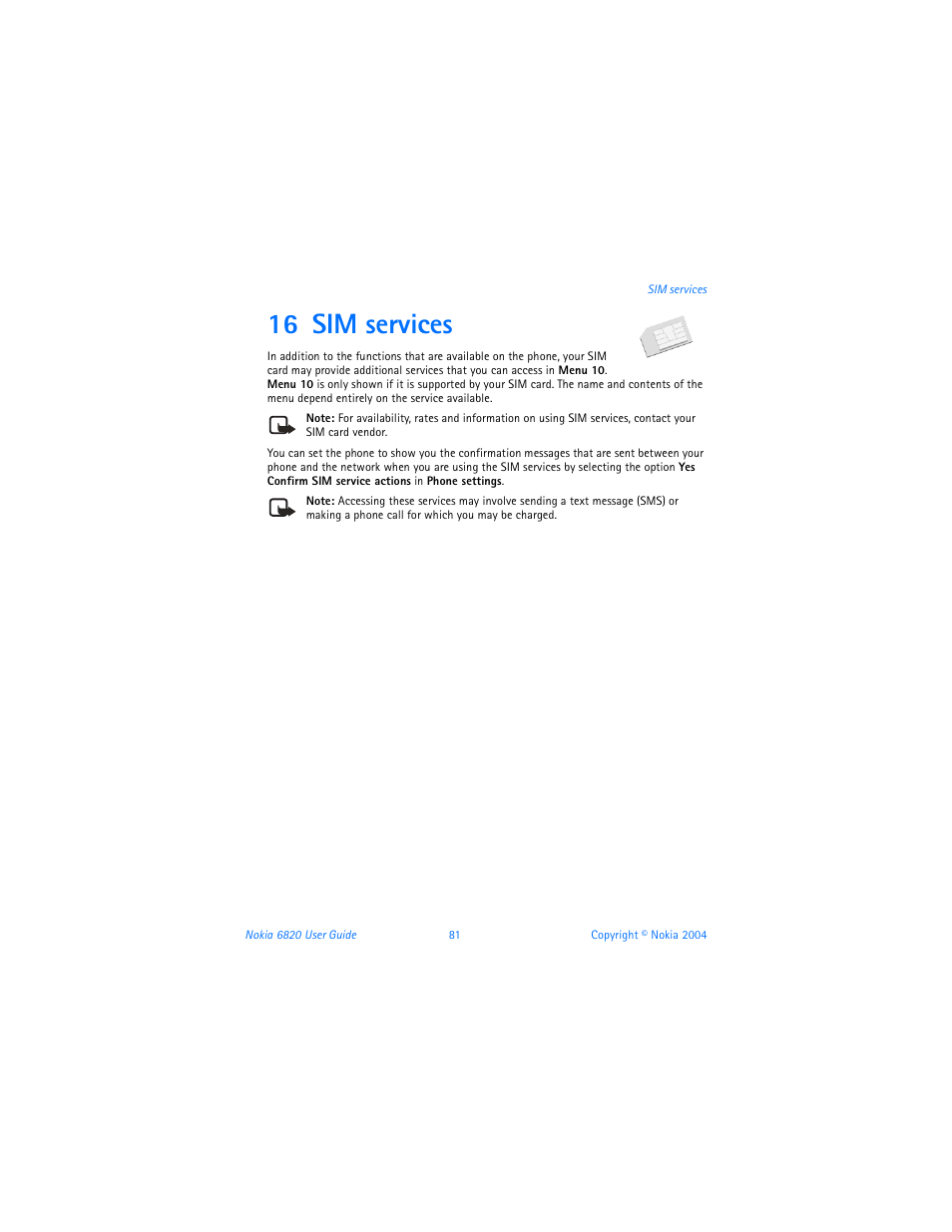 16 sim services | Nokia 6820 User Manual | Page 88 / 121