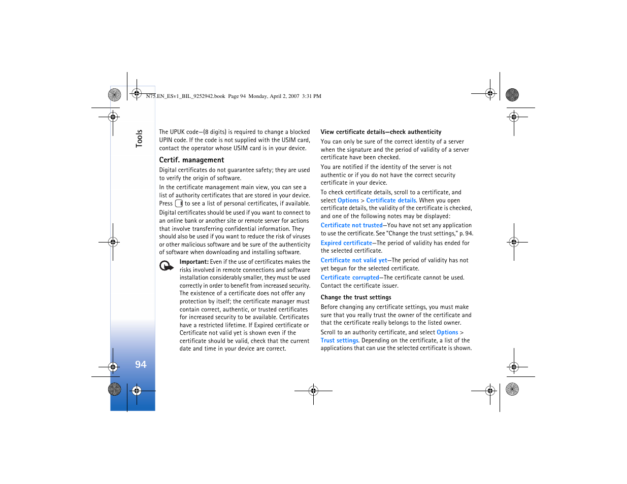 Nokia N75 User Manual | Page 127 / 297