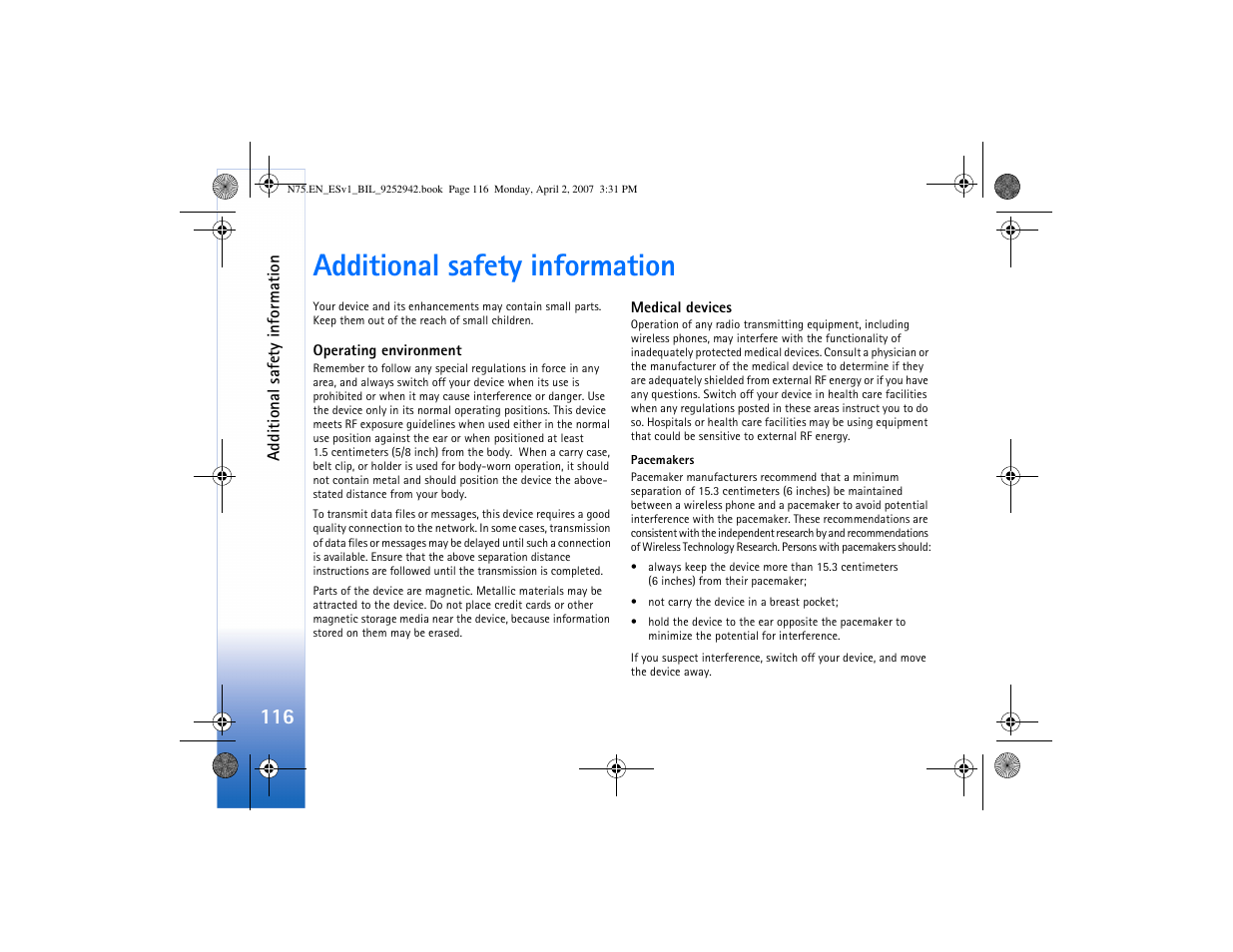 Additional safety information | Nokia N75 User Manual | Page 149 / 297