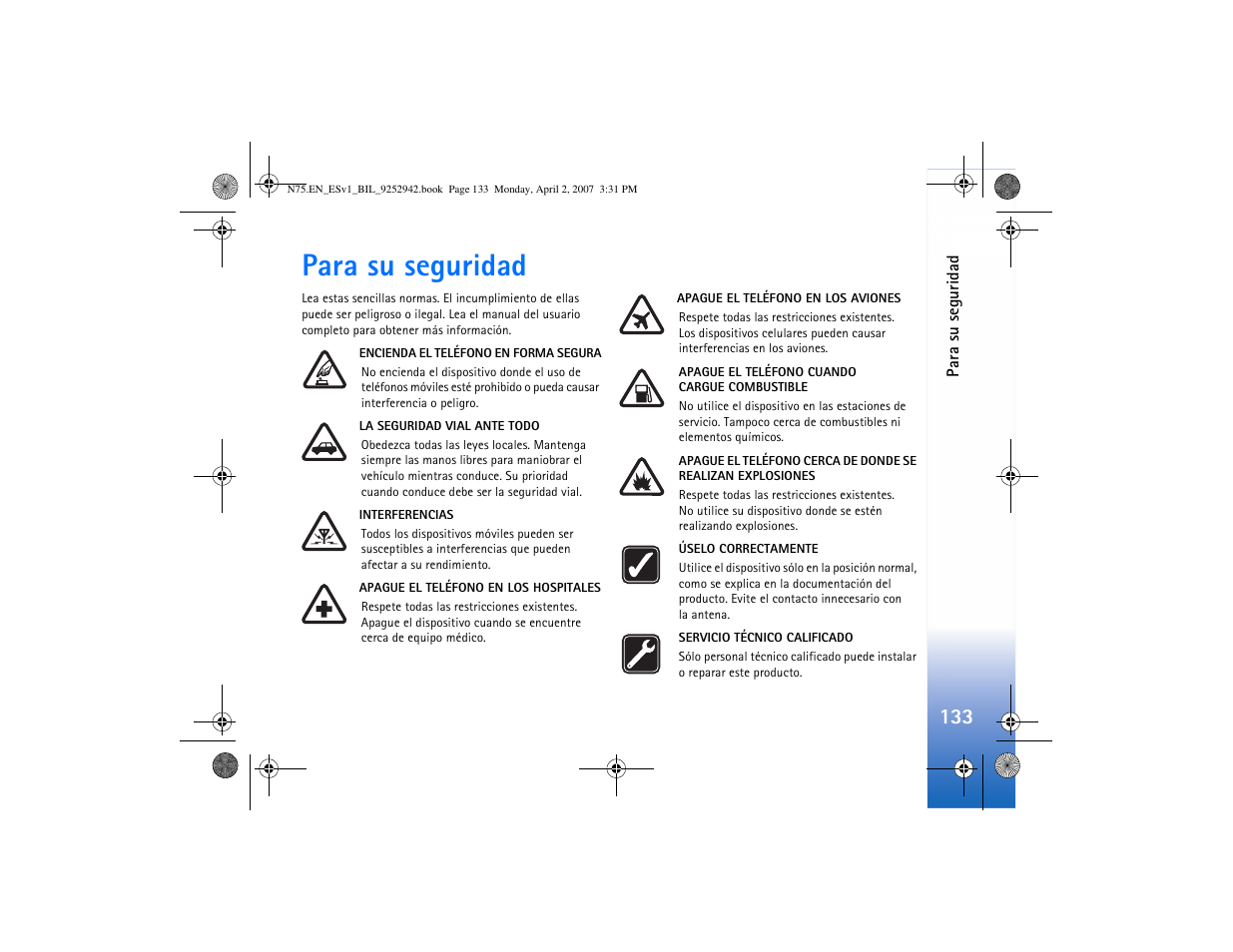 Para su seguridad | Nokia N75 User Manual | Page 166 / 297
