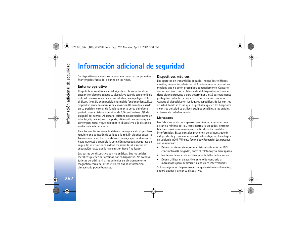 Información adicional de seguridad | Nokia N75 User Manual | Page 285 / 297