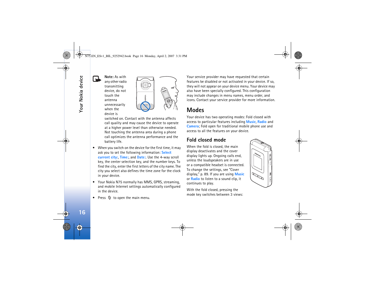 Modes, Fold closed mode | Nokia N75 User Manual | Page 49 / 297