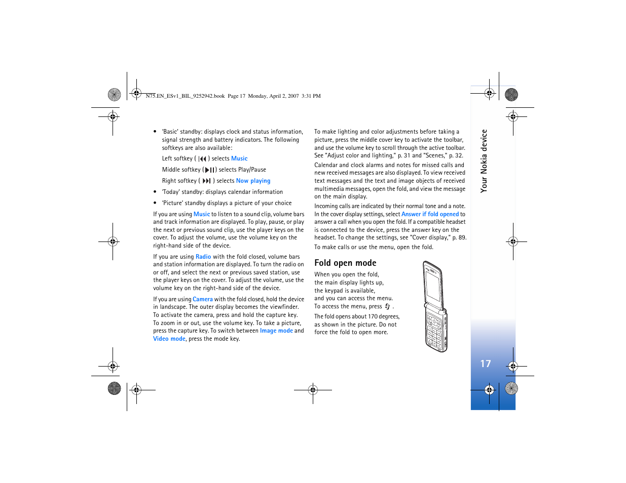 Fold open mode | Nokia N75 User Manual | Page 50 / 297