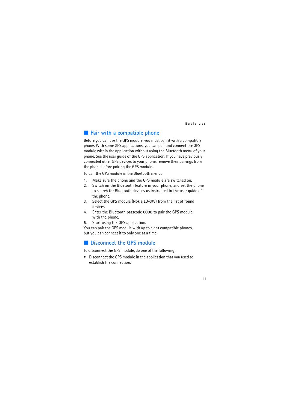 Pair with a compatible phone, Disconnect the gps module | Nokia Wireless GPS Module LD-3W User Manual | Page 11 / 68