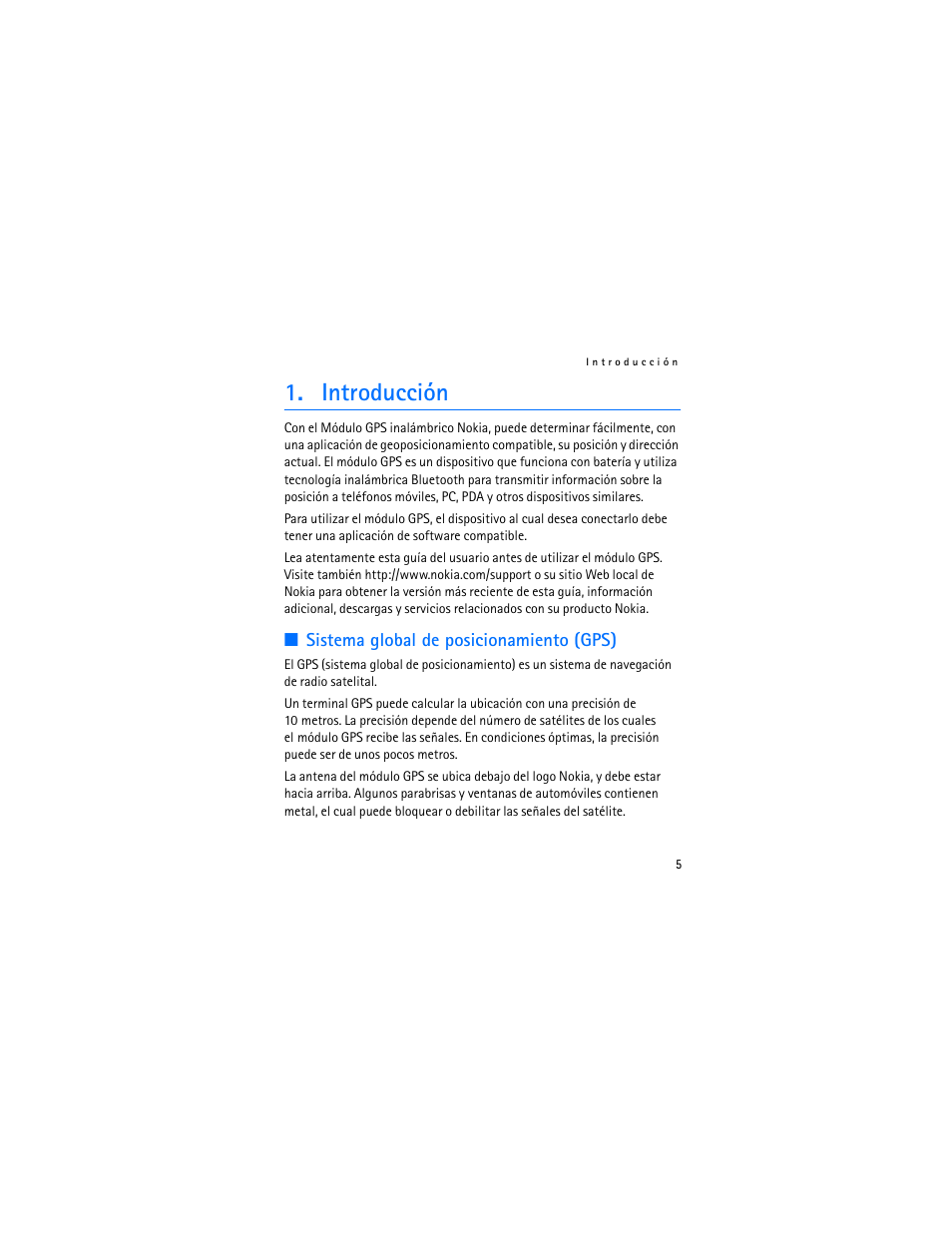 Introducción, Sistema global de posicionamiento (gps) | Nokia Wireless GPS Module LD-3W User Manual | Page 21 / 68