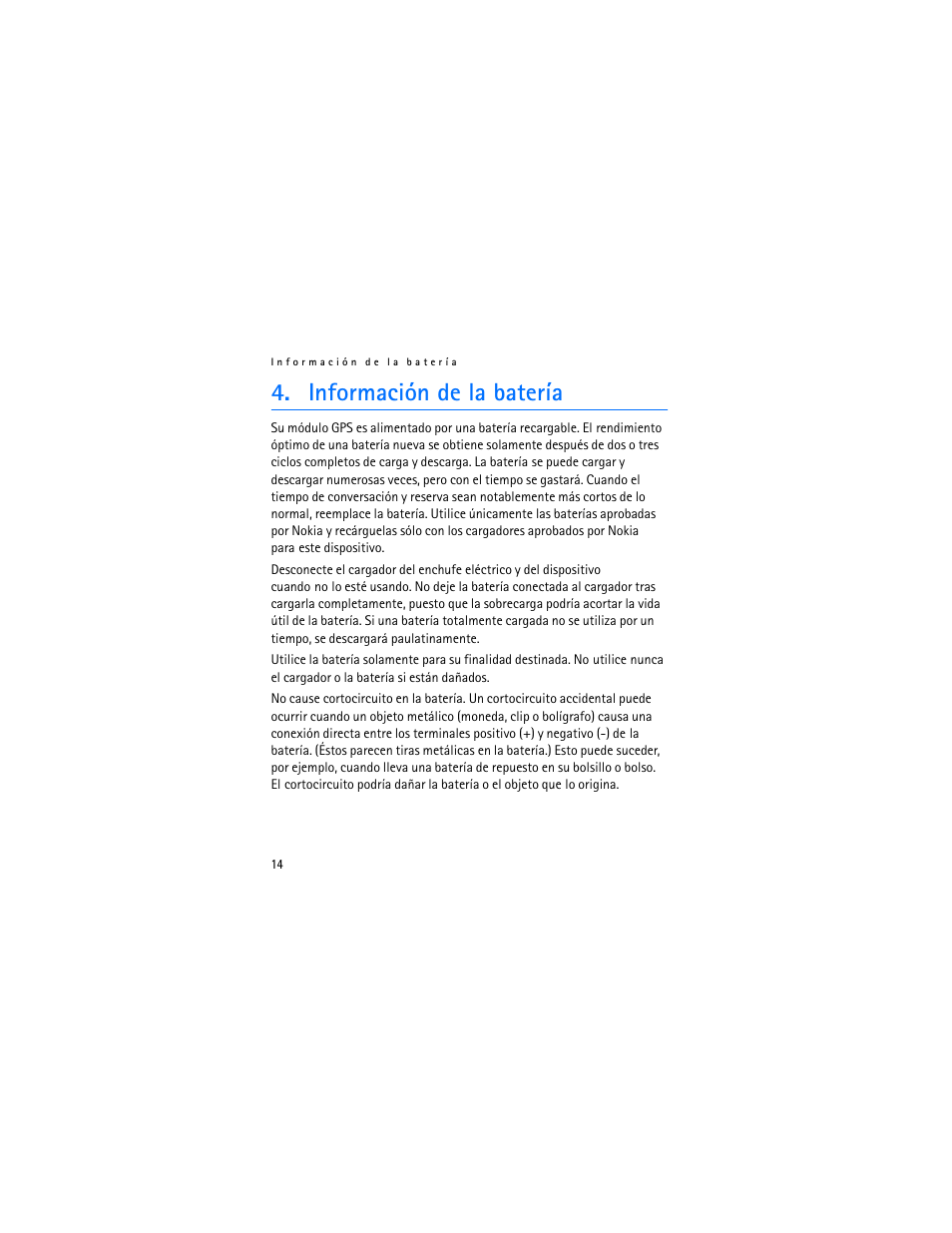 Información de la batería | Nokia Wireless GPS Module LD-3W User Manual | Page 30 / 68