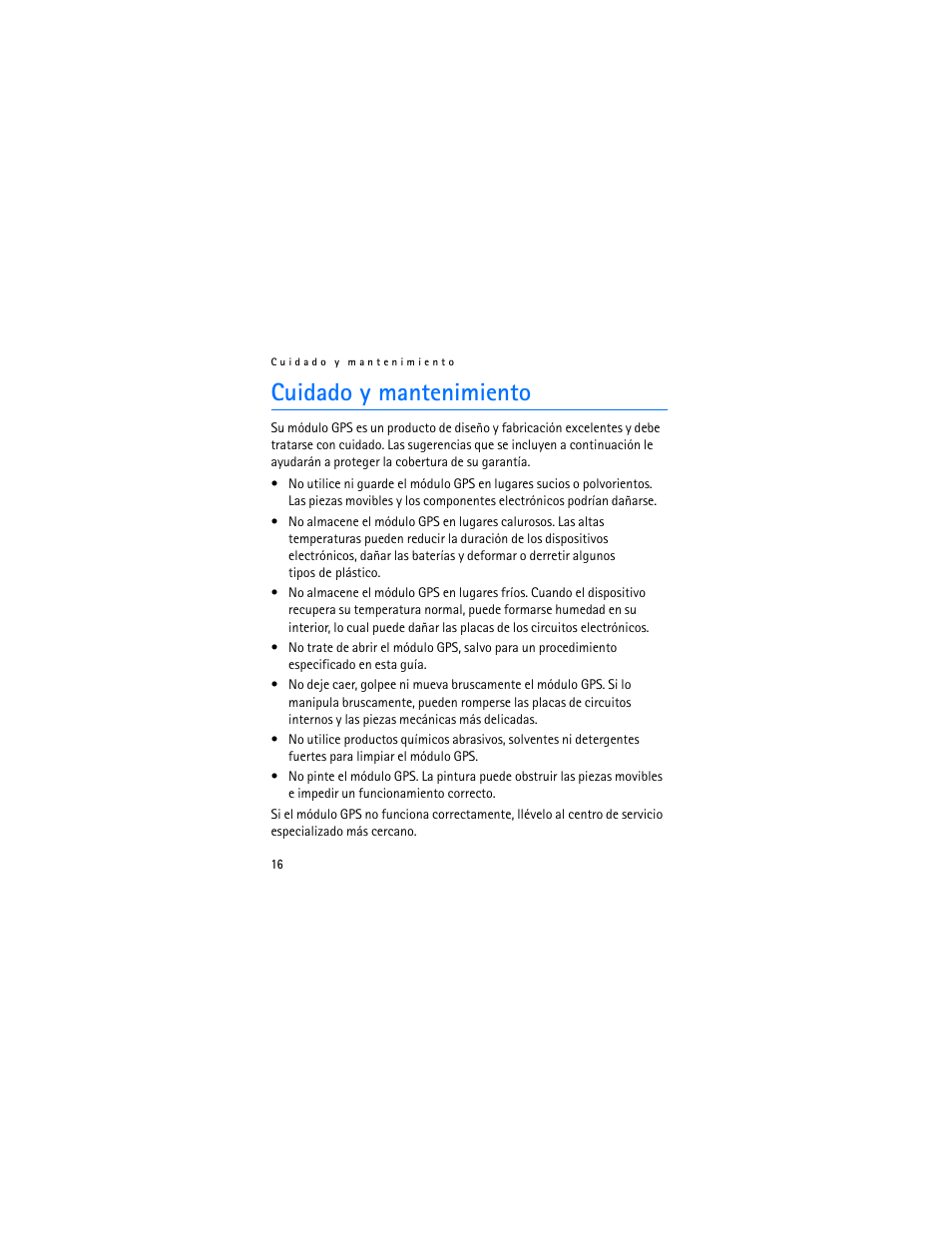 Cuidado y mantenimiento | Nokia Wireless GPS Module LD-3W User Manual | Page 32 / 68