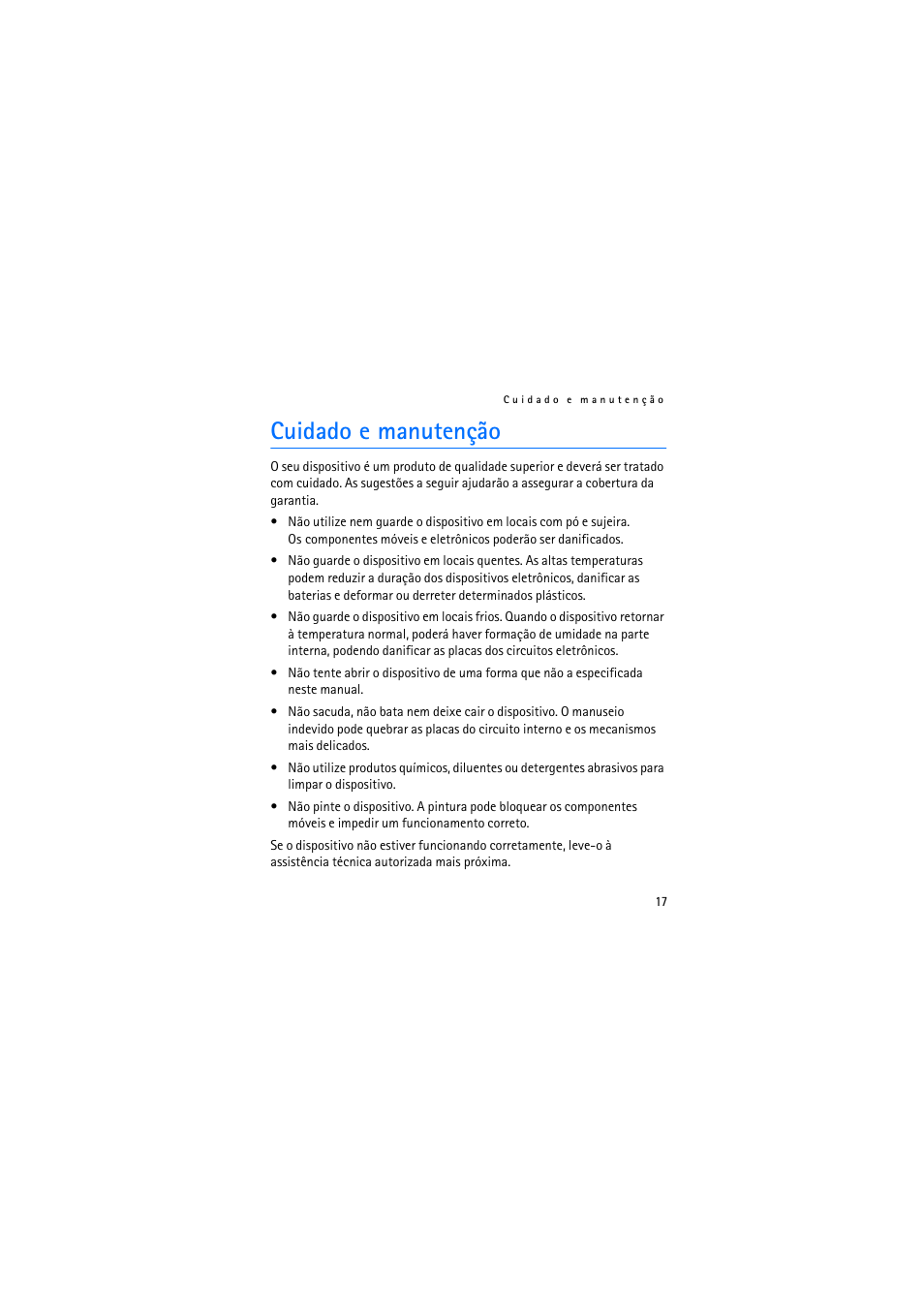 Cuidado e manutenção | Nokia Wireless GPS Module LD-3W User Manual | Page 49 / 68