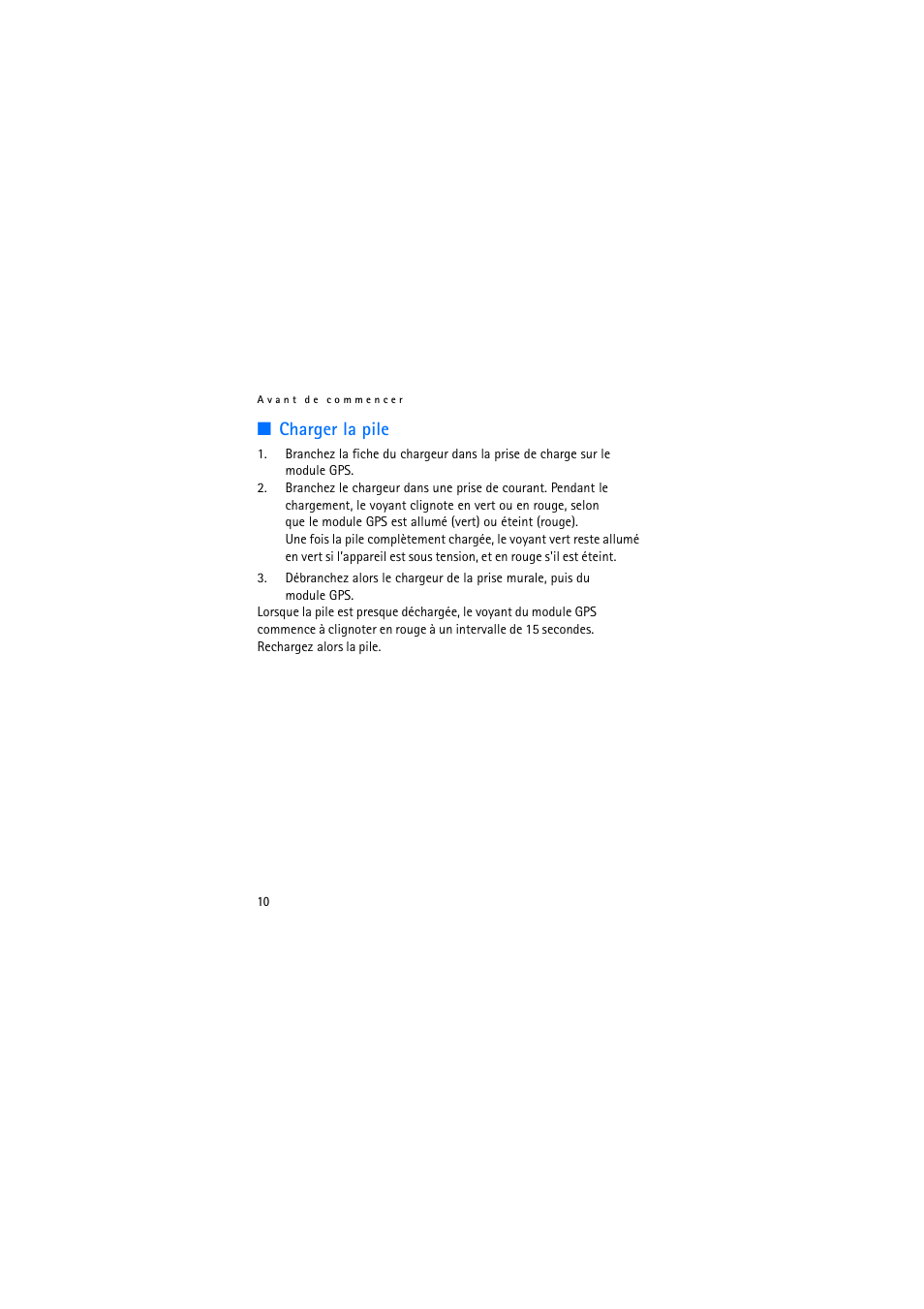 Charger la pile | Nokia Wireless GPS Module LD-3W User Manual | Page 60 / 68