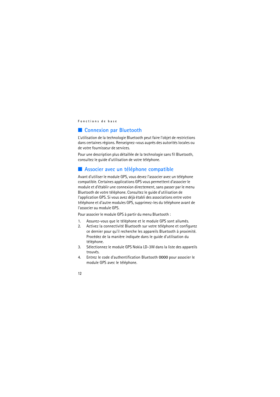 Connexion par bluetooth, Associer avec un téléphone compatible | Nokia Wireless GPS Module LD-3W User Manual | Page 62 / 68