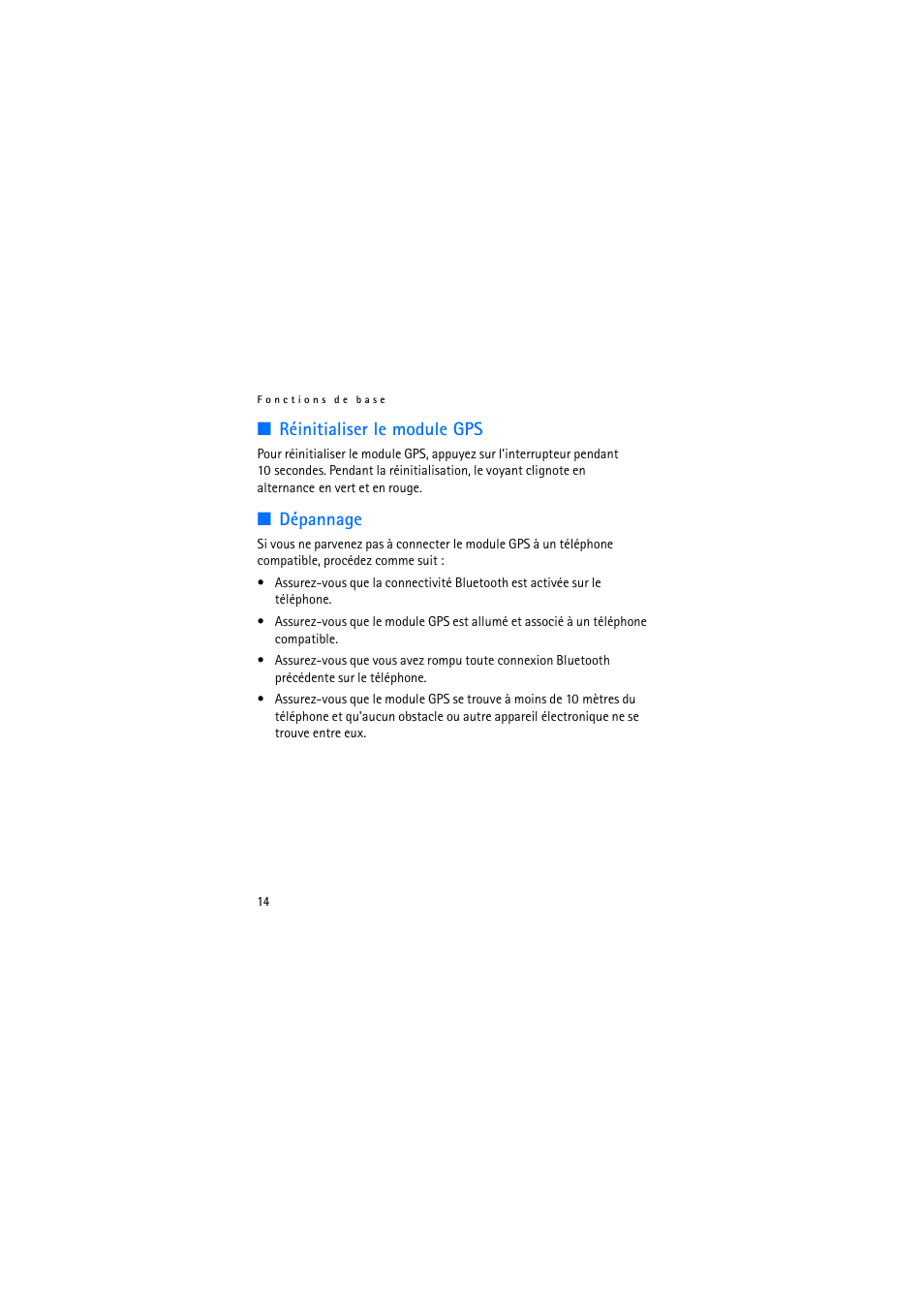 Réinitialiser le module gps, Dépannage, Réinitialiser le module gps dépannage | Nokia Wireless GPS Module LD-3W User Manual | Page 64 / 68
