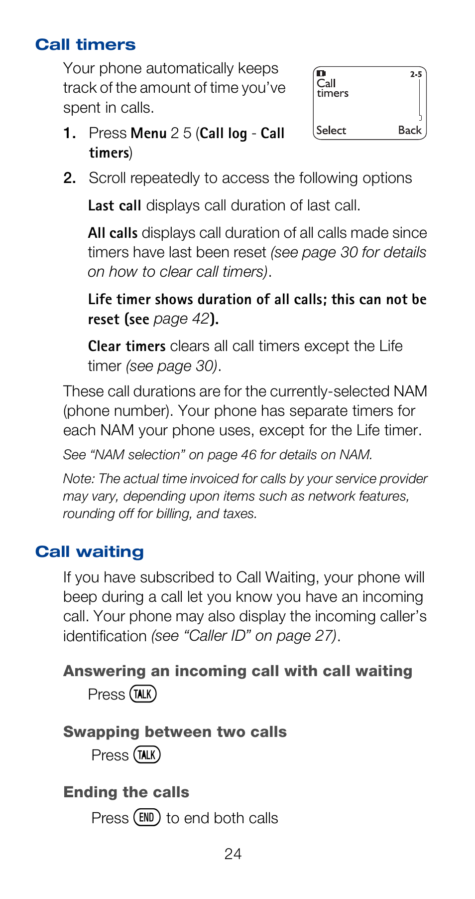 Call timers, Call waiting, Call timers call waiting | Messages | Nokia 6120i User Manual | Page 31 / 101