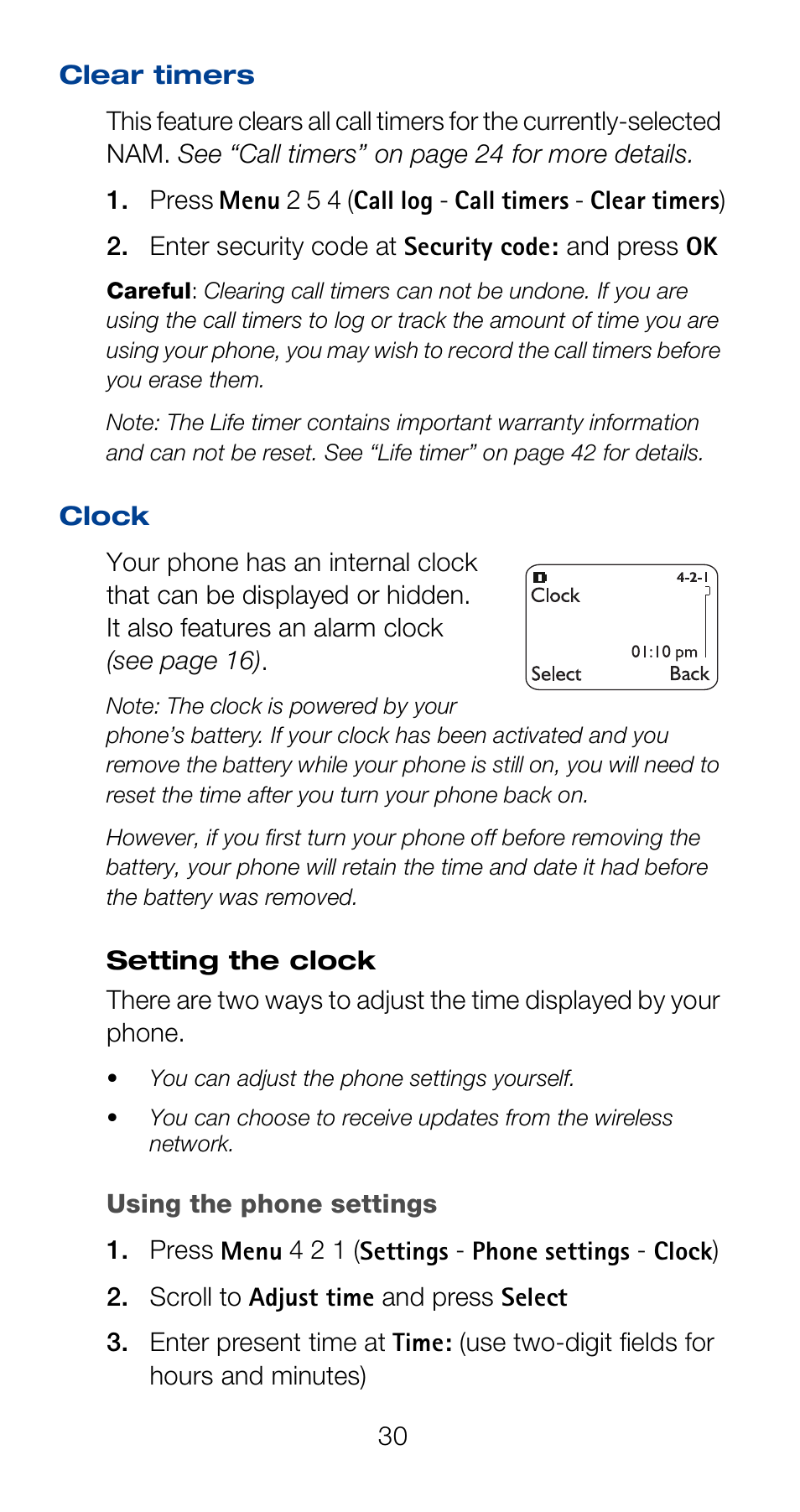 Clear timers, Clock, Using the phone settings | Clear timers clock | Nokia 6120i User Manual | Page 37 / 101