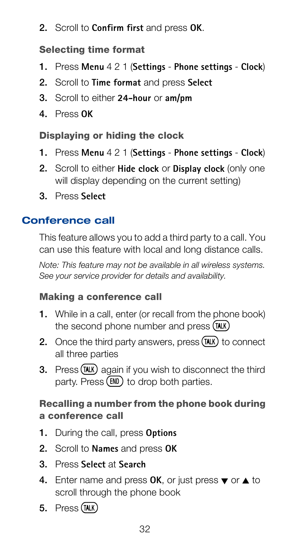 Selecting time format, Conference call | Nokia 6120i User Manual | Page 39 / 101