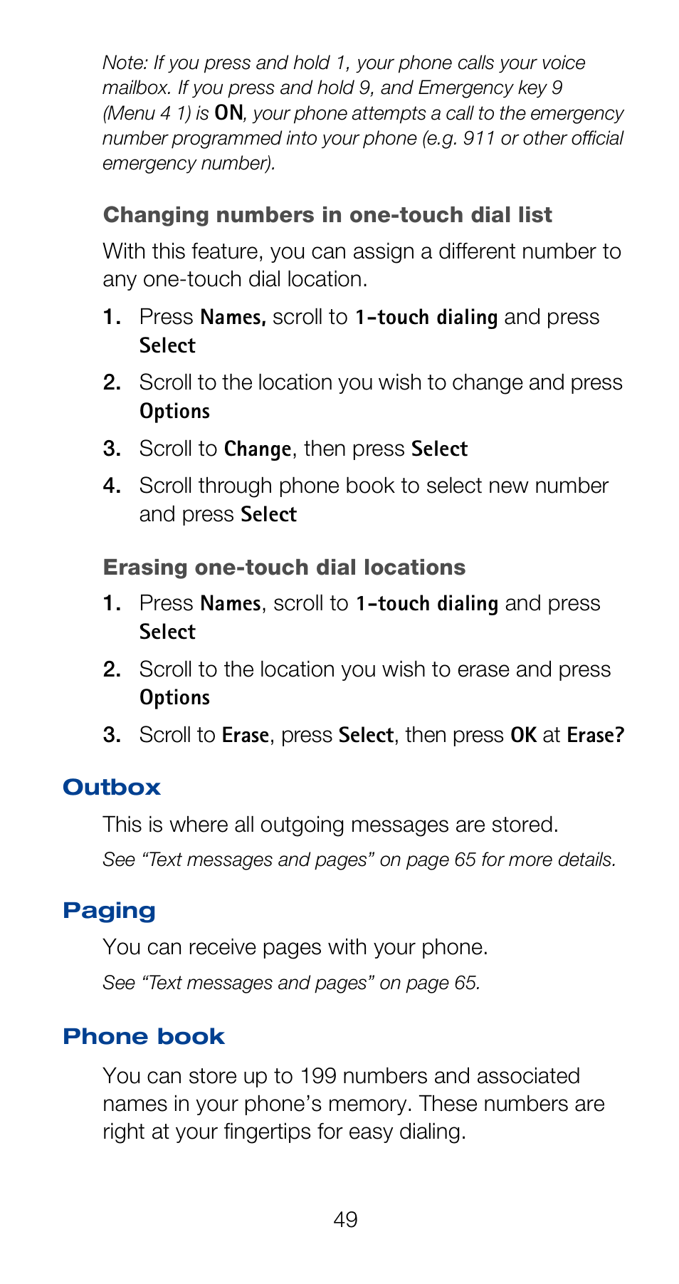 Outbox, Paging, Phone book | Outbox paging phone book | Nokia 6120i User Manual | Page 56 / 101