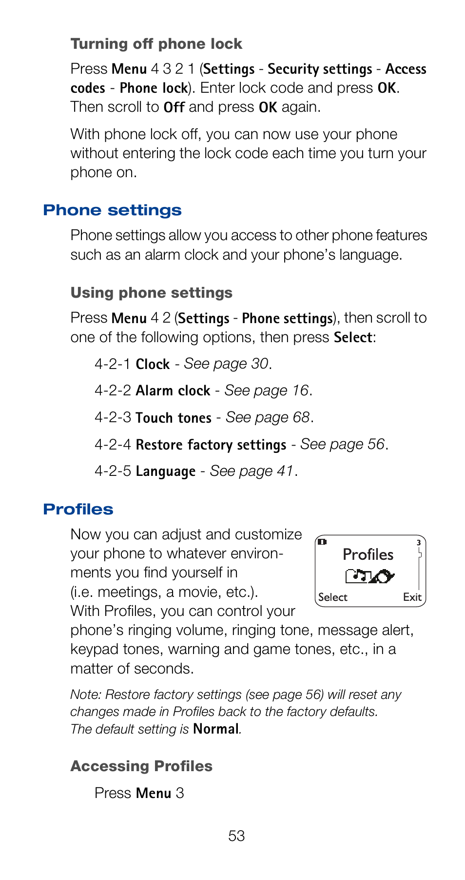 Phone settings, Profiles, Phone settings profiles | Nokia 6120i User Manual | Page 60 / 101
