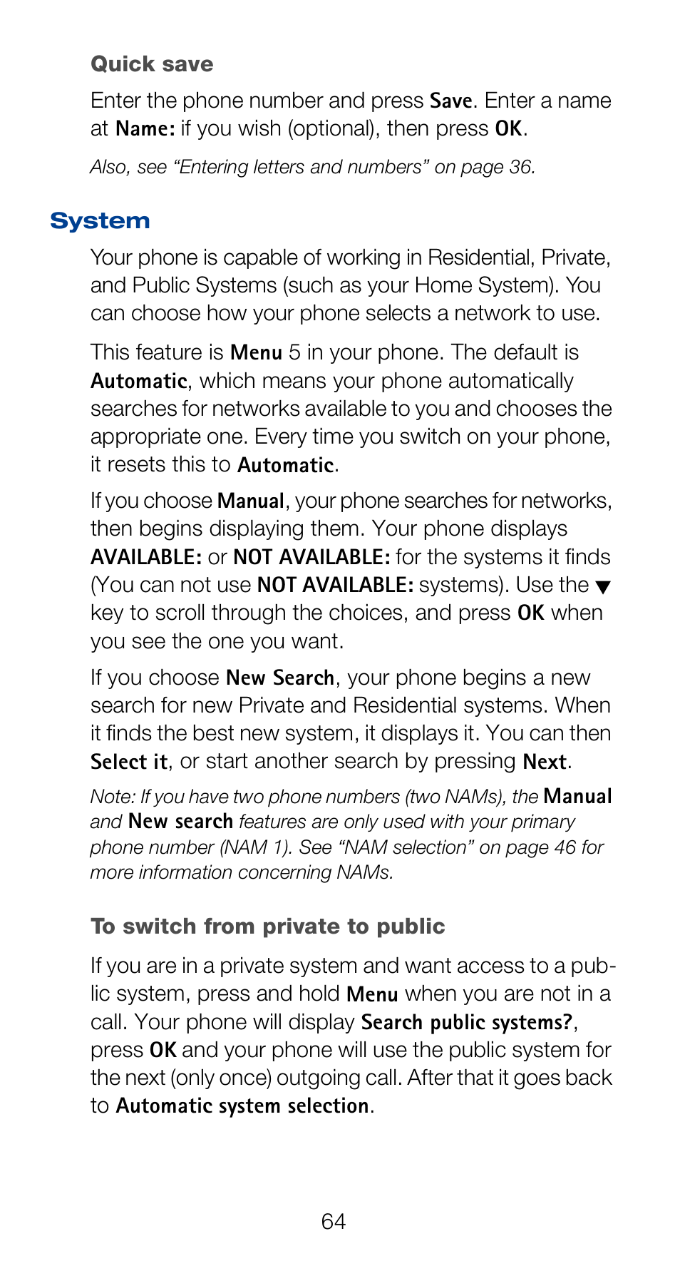 Quick save, System, To switch from private to public | Nokia 6120i User Manual | Page 71 / 101