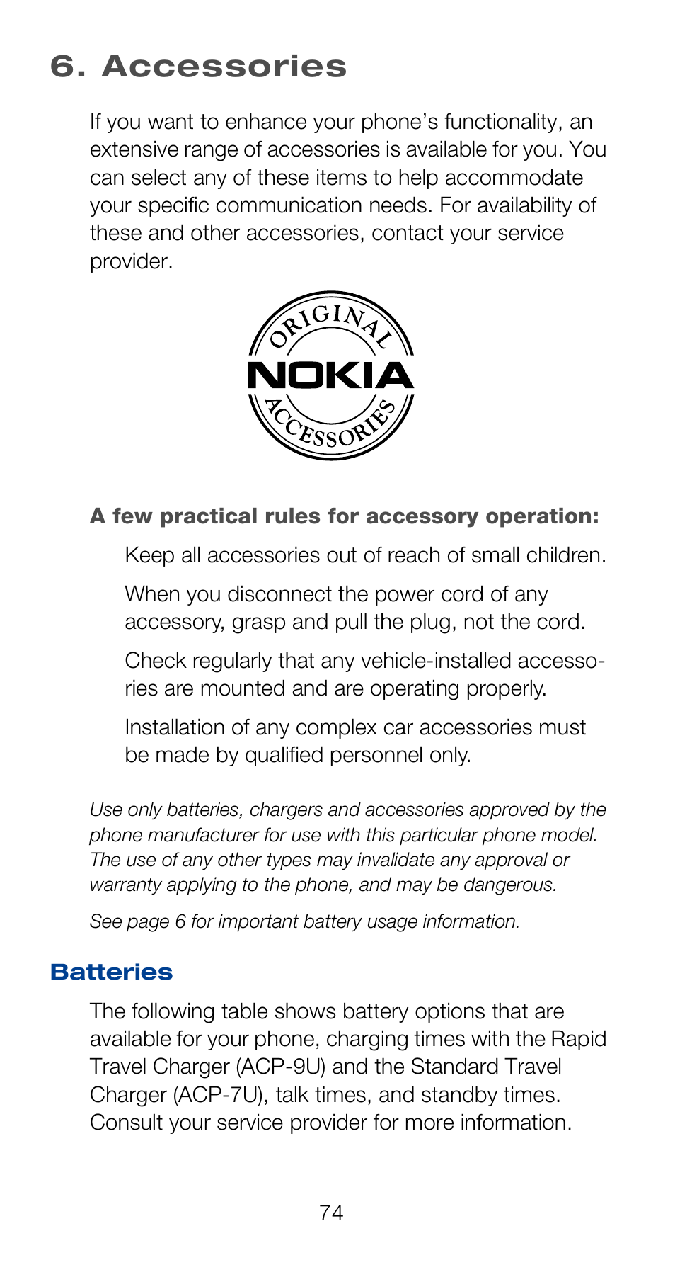 Accessories, Batteries | Nokia 6120i User Manual | Page 81 / 101