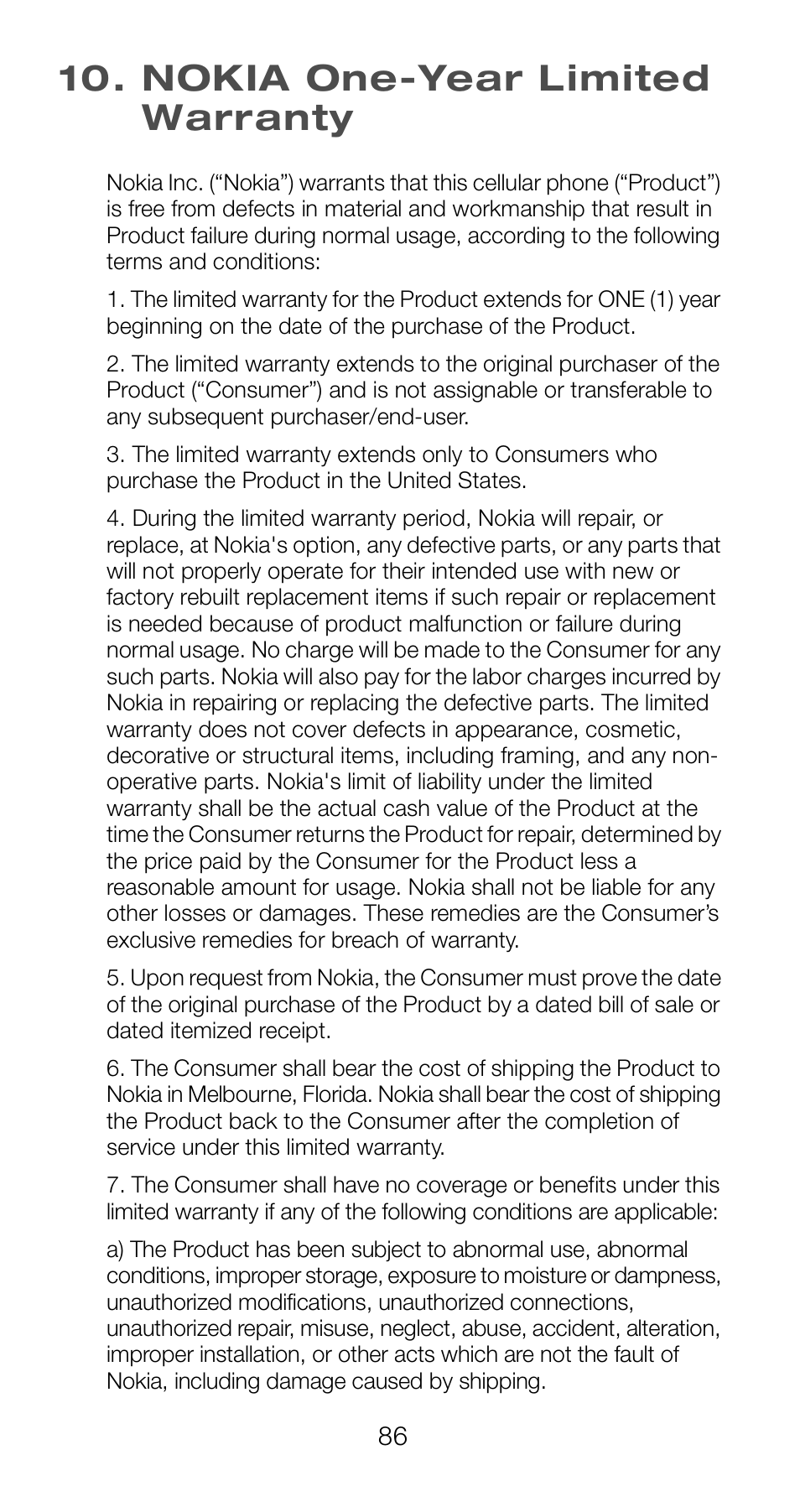 Nokia one-year limited warranty | Nokia 6120i User Manual | Page 93 / 101
