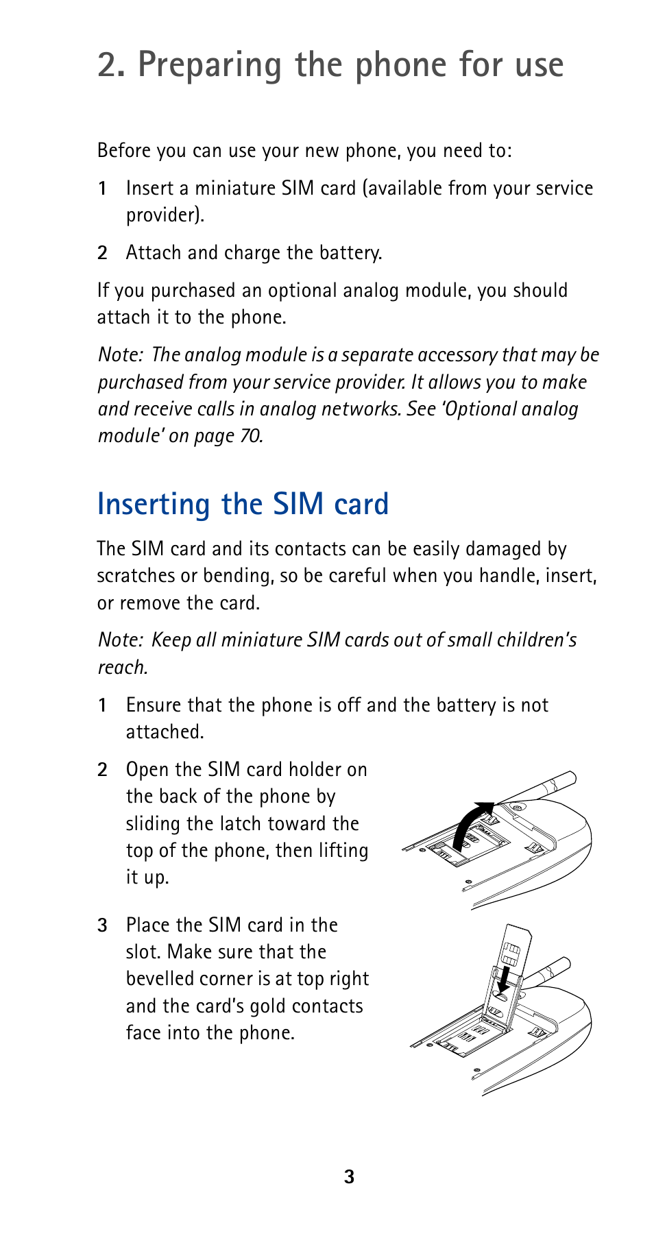 Preparing the phone for use, Inserting the sim card | Nokia 5190 User Manual | Page 10 / 105