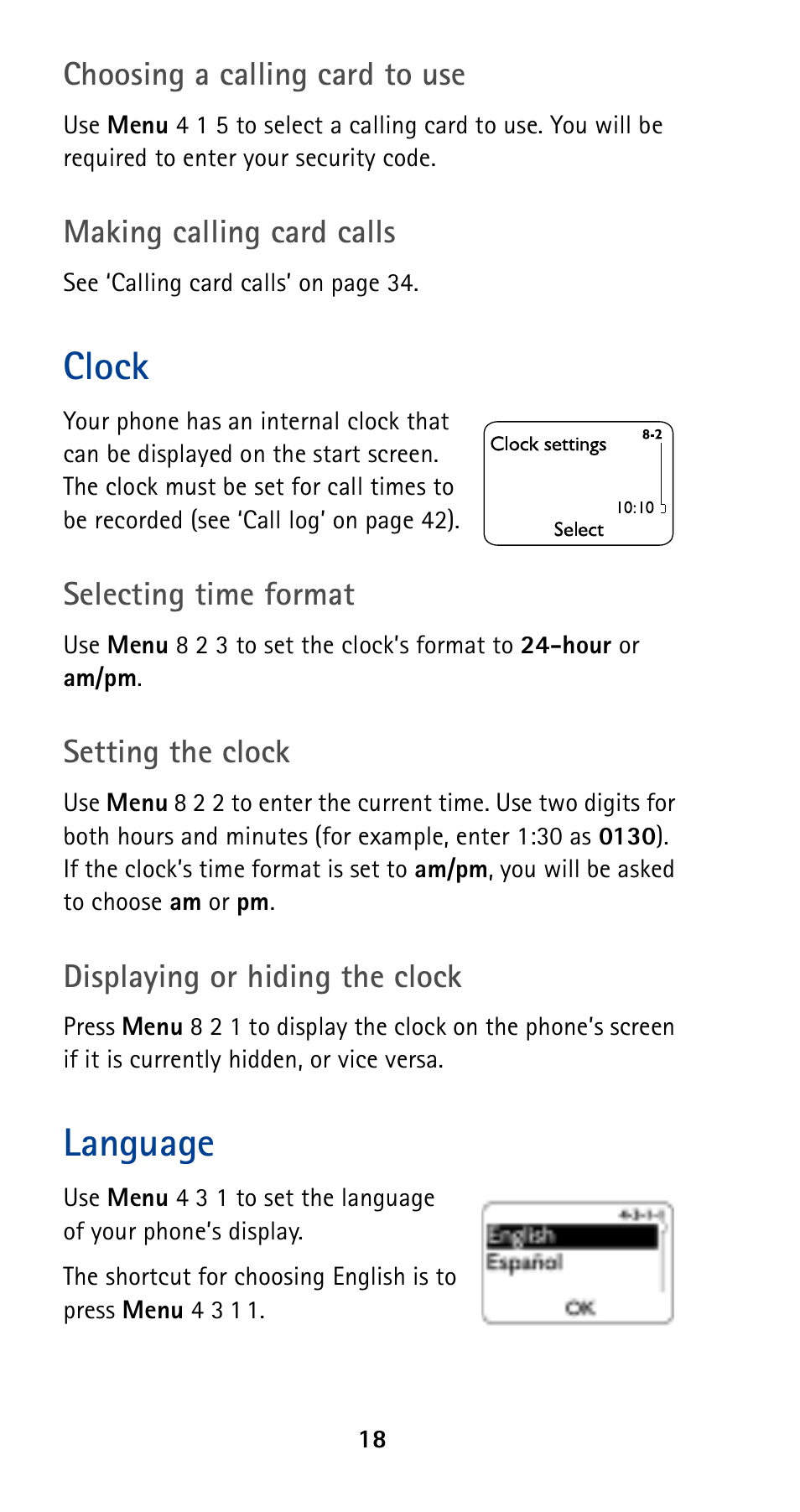 Clock, Language | Nokia 5190 User Manual | Page 25 / 105
