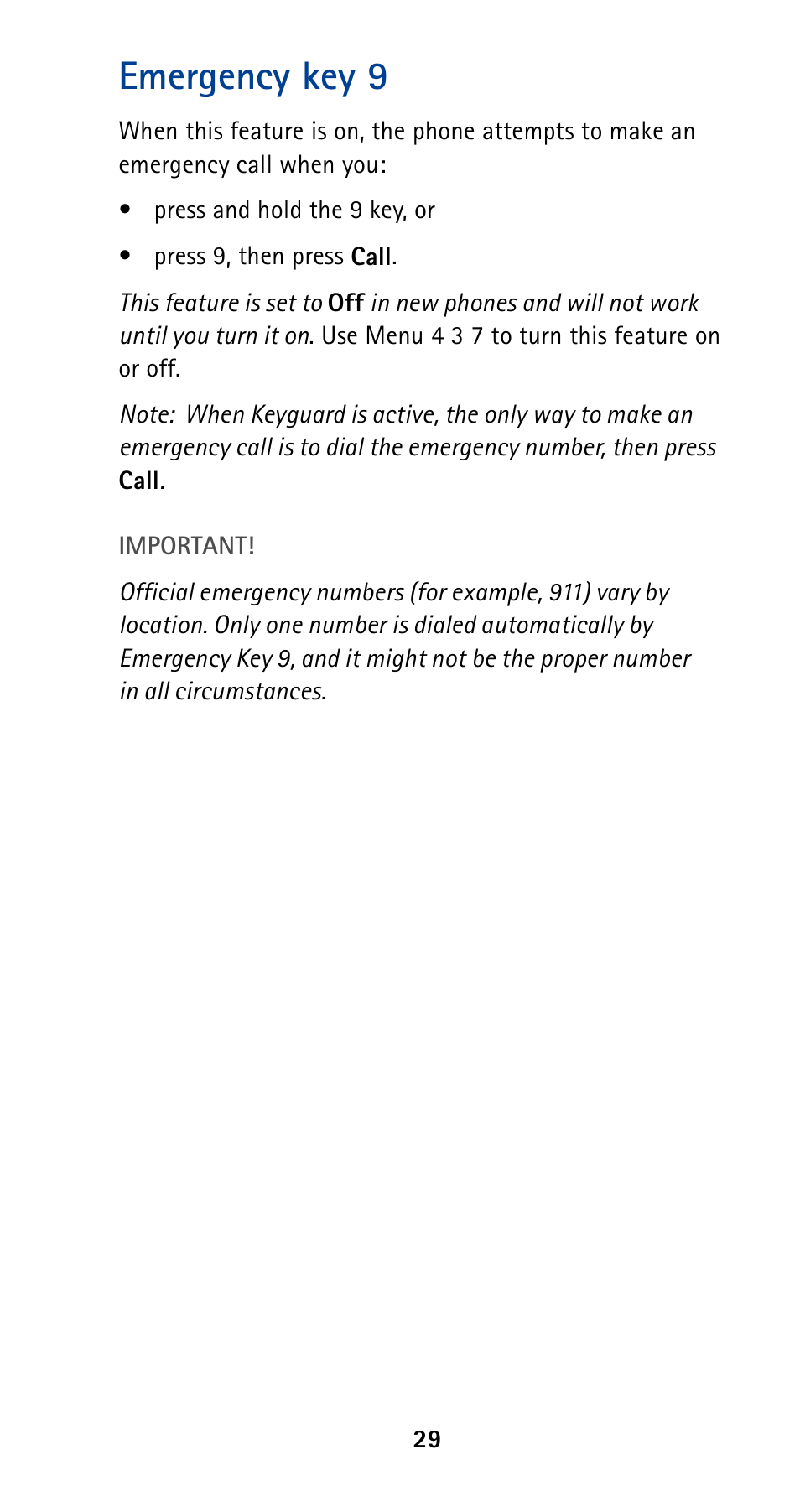 Emergency key 9 | Nokia 5190 User Manual | Page 36 / 105