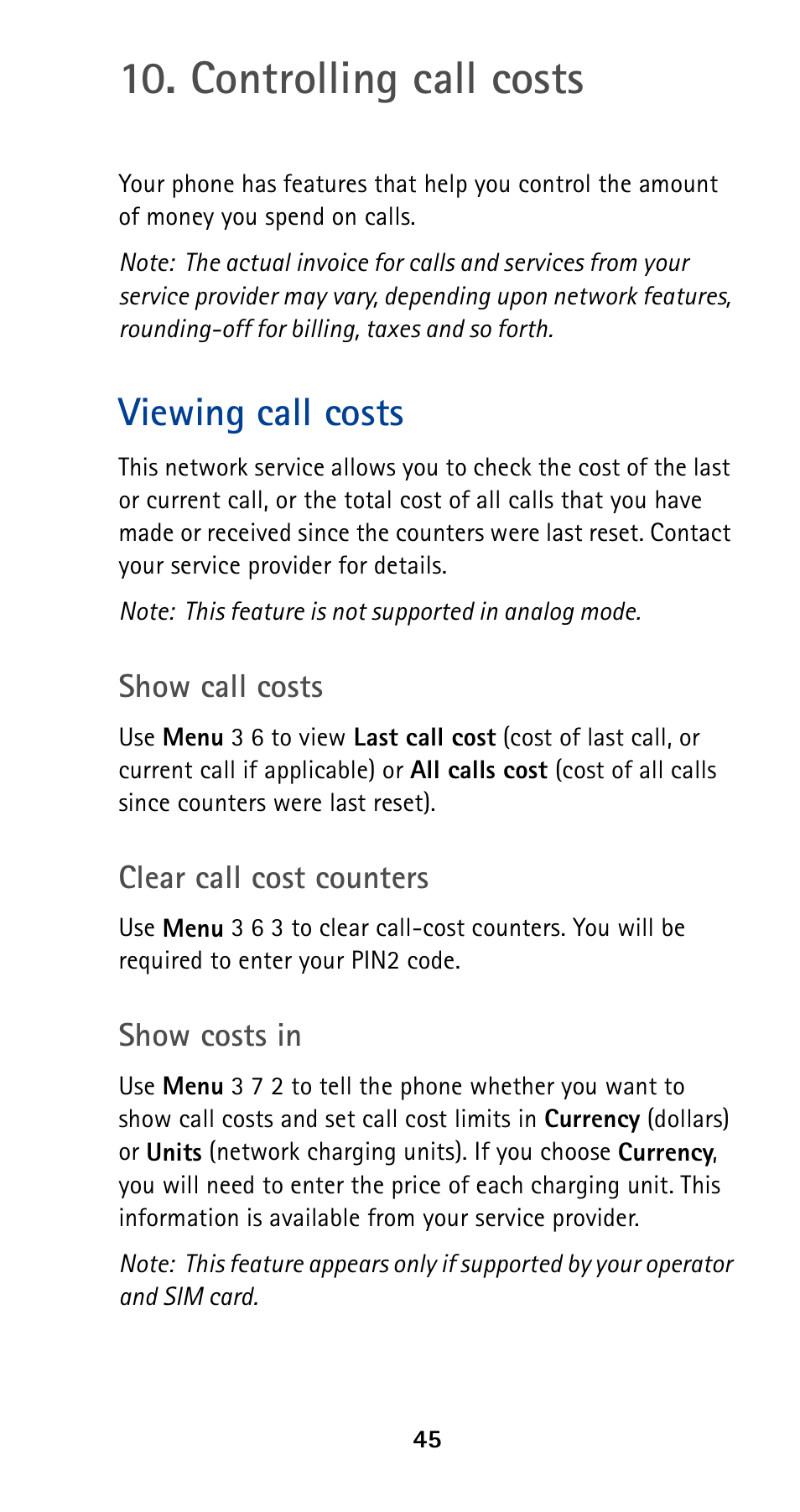 Controlling call costs, Viewing call costs | Nokia 5190 User Manual | Page 52 / 105