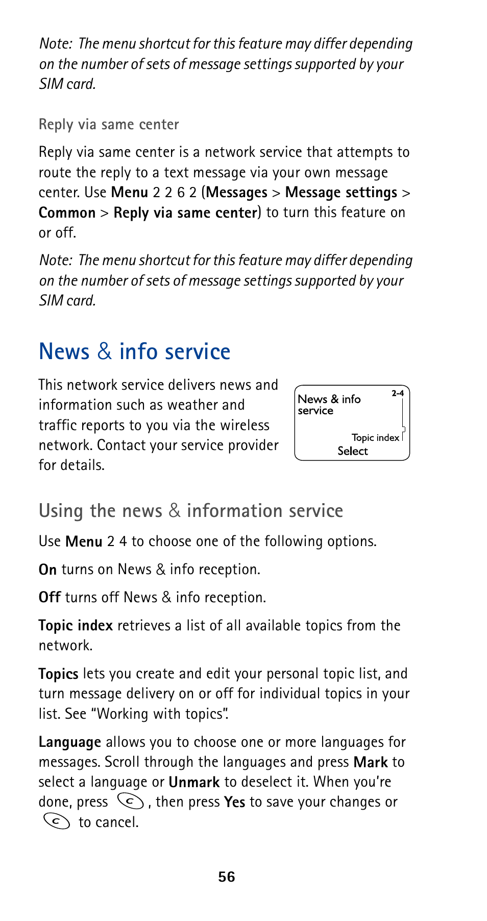 News & info service, Using the news & information service | Nokia 5190 User Manual | Page 63 / 105