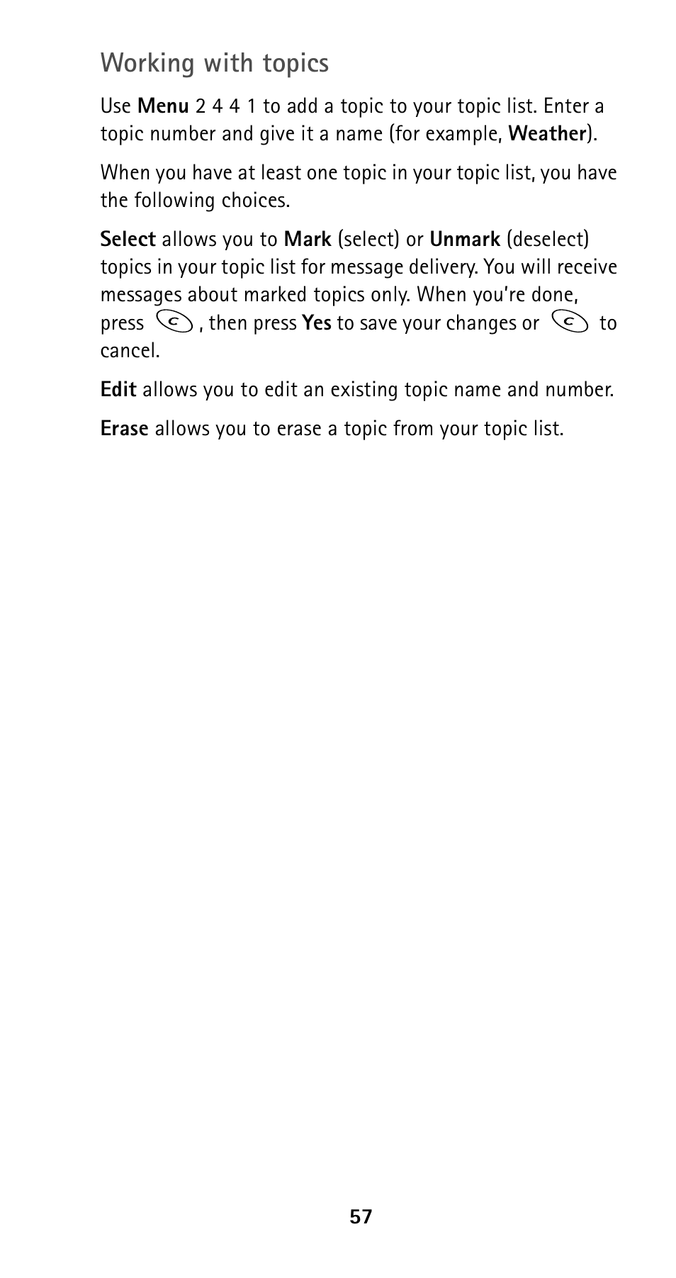 Working with topics | Nokia 5190 User Manual | Page 64 / 105