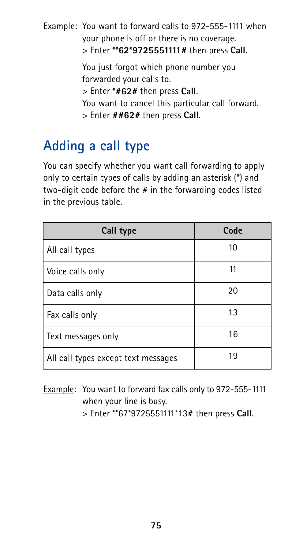 Adding a call type | Nokia 5190 User Manual | Page 82 / 105
