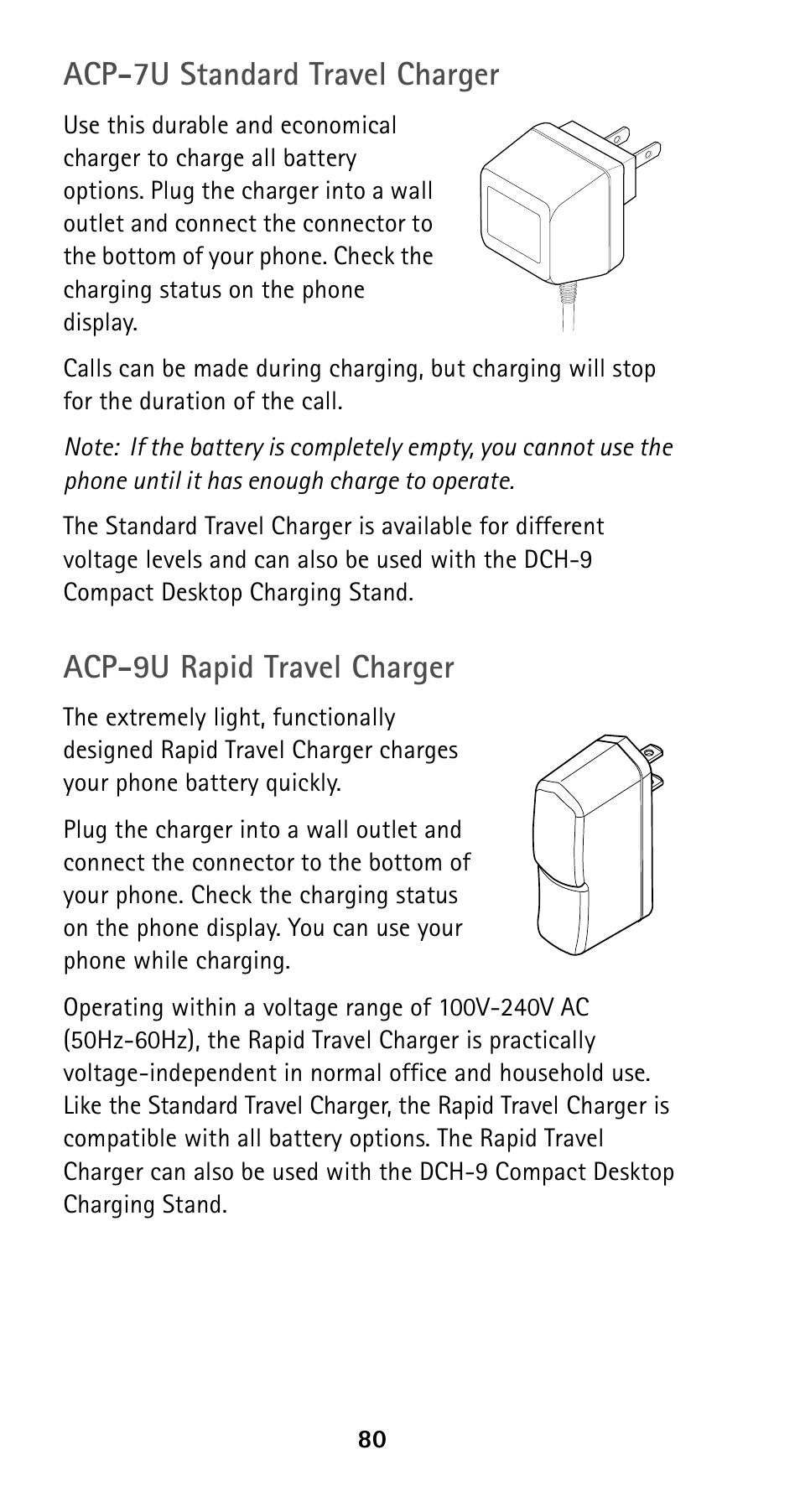 Acp-7u standard travel charger, Acp-9u rapid travel charger | Nokia 5190 User Manual | Page 87 / 105
