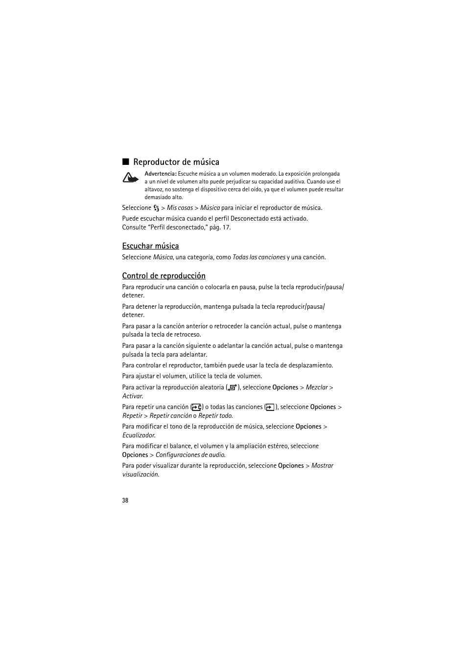 Reproductor de música, Escuchar música, Control de reproducción | Nokia 6790 User Manual | Page 100 / 137