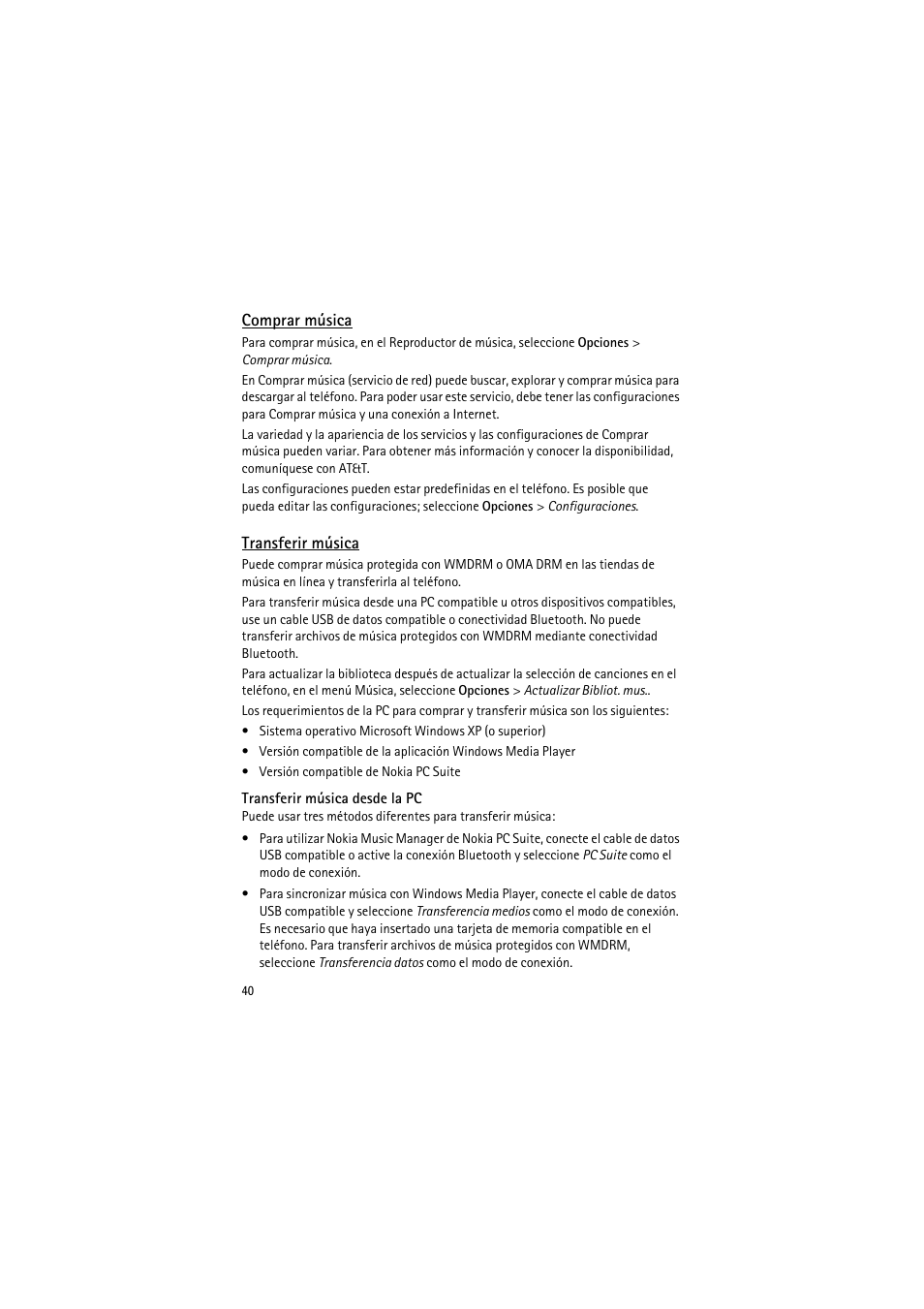 Comprar música, Transferir música, Transferir música desde la pc | Nokia 6790 User Manual | Page 102 / 137