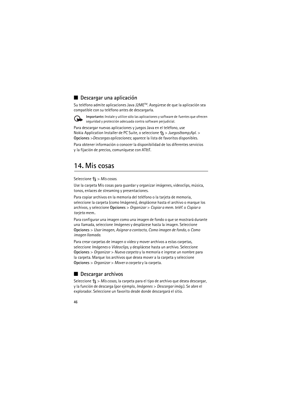 Descargar una aplicación, Mis cosas, Descargar archivos | Nokia 6790 User Manual | Page 108 / 137