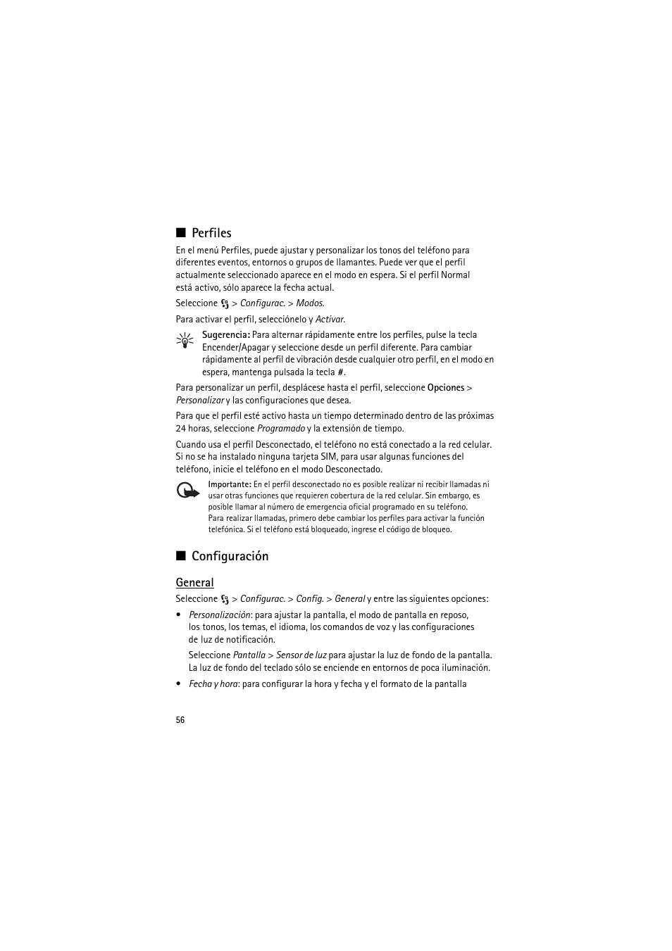 Perfiles, Configuración, General | Nokia 6790 User Manual | Page 118 / 137