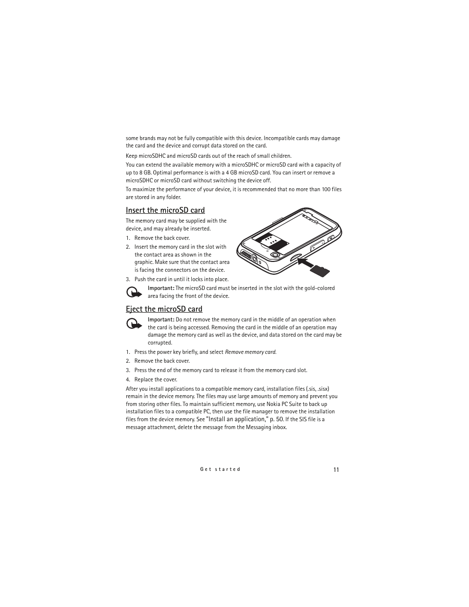 Insert the microsd card, Eject the microsd card | Nokia 6790 User Manual | Page 12 / 137