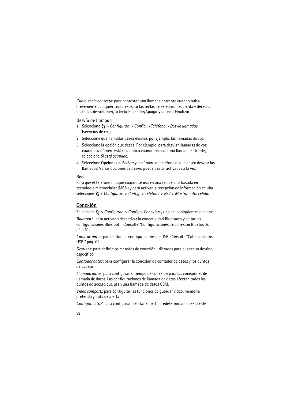 Desvío de llamada, Conexión | Nokia 6790 User Manual | Page 120 / 137