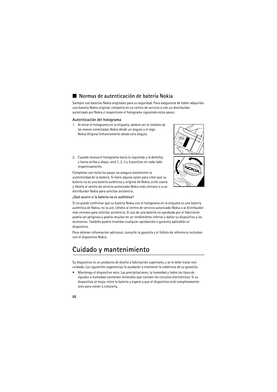 Normas de autenticación de batería nokia, Cuidado y mantenimiento | Nokia 6790 User Manual | Page 130 / 137