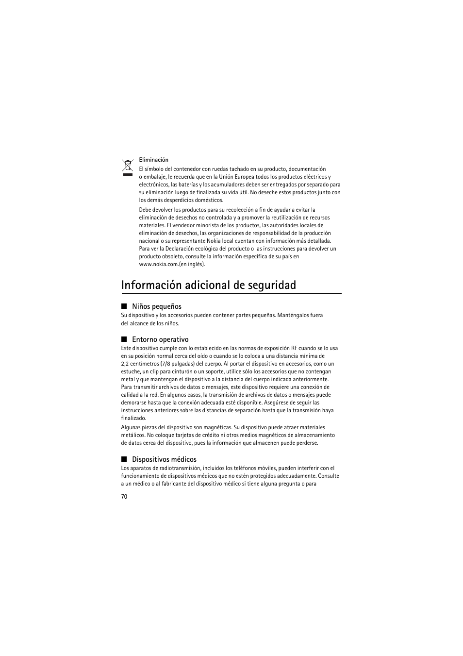 Información adicional de seguridad | Nokia 6790 User Manual | Page 132 / 137