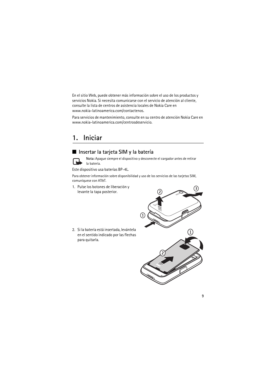 Iniciar, Insertar la tarjeta sim y la batería | Nokia 6790 User Manual | Page 71 / 137