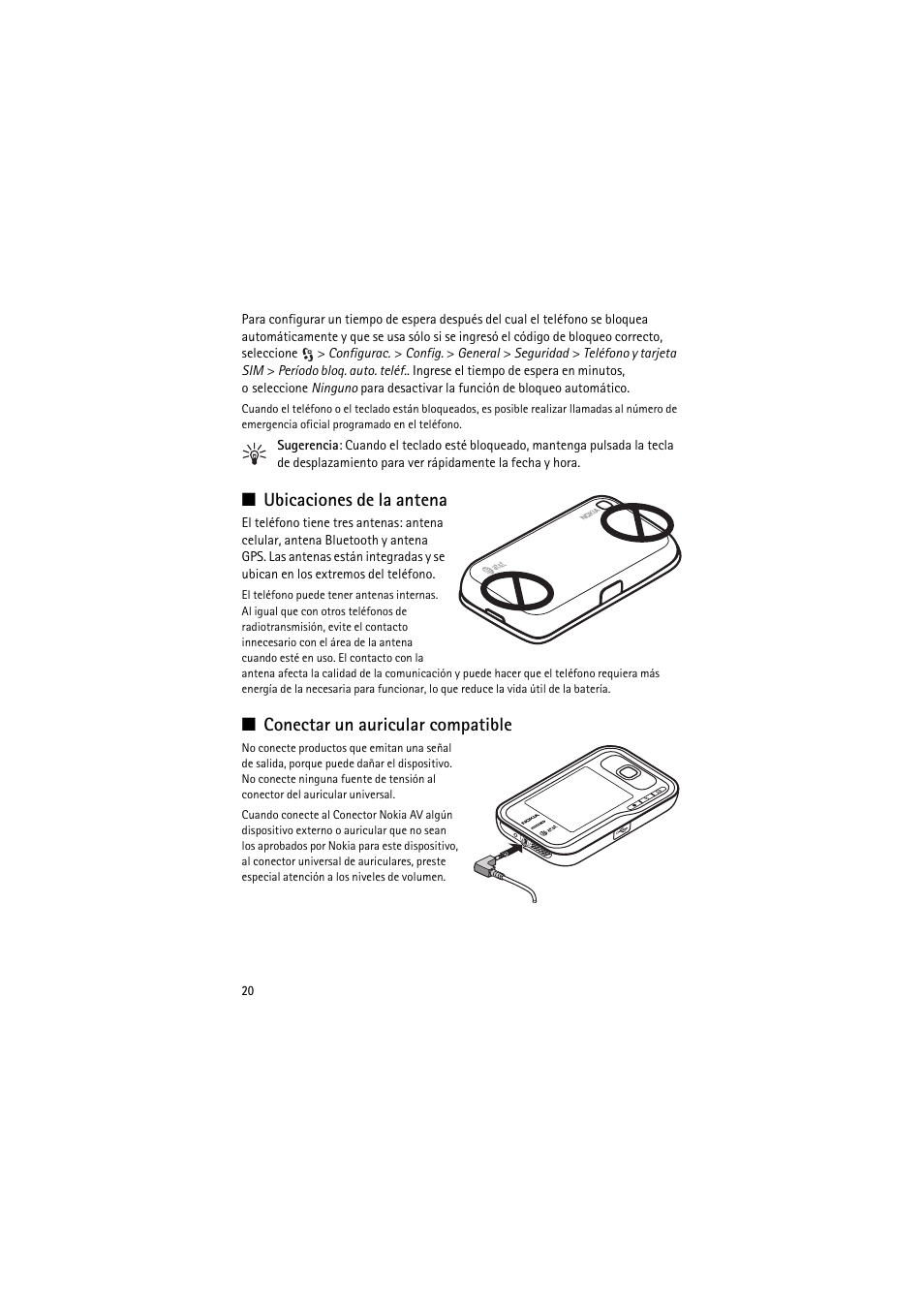 Antena, Conectar un auricular compatible, Ubicaciones de la antena | Nokia 6790 User Manual | Page 82 / 137